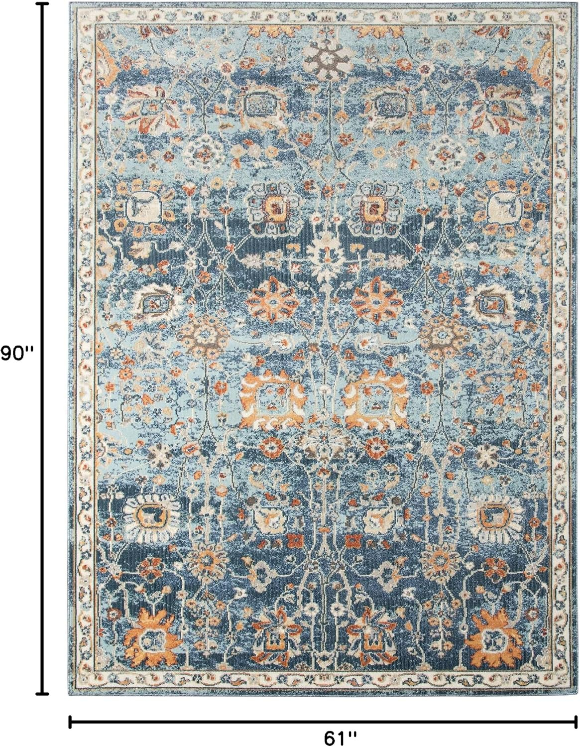 Bohemian Blue and Beige Synthetic 5' x 7' Area Rug