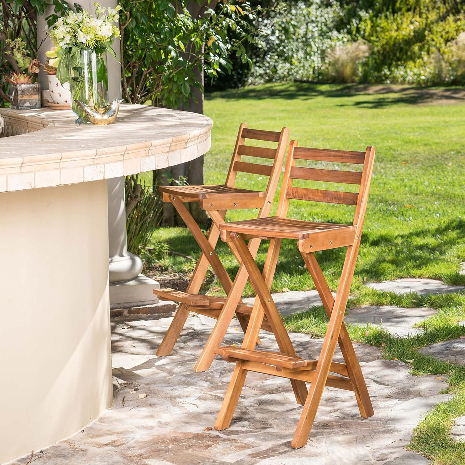 Christopher Knight Home Tundra Outdoor Foldable Wood Barstool Set, 2-Pcs Set, Natural