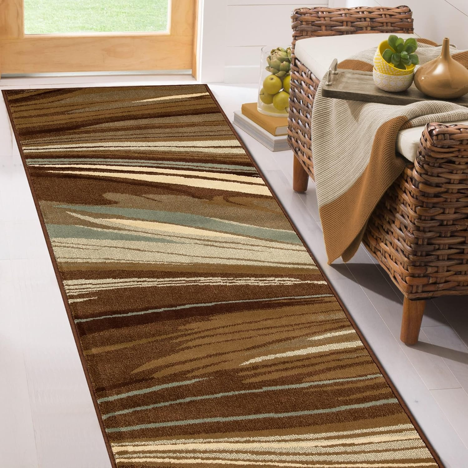 Superior Modern, Contemporary, Transitional Multi-Colored Wavy Line Area Rug, 8' x 10'
