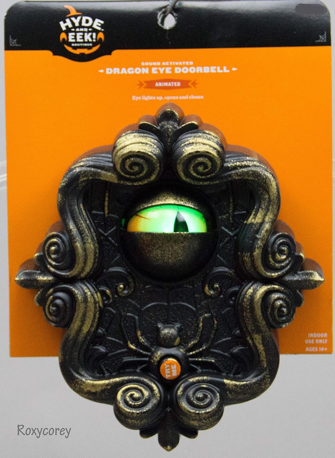 Hyde and Eek Boutique Sound Activated Dragon Eye Doorbell Animated Lights Up Open and Closes
