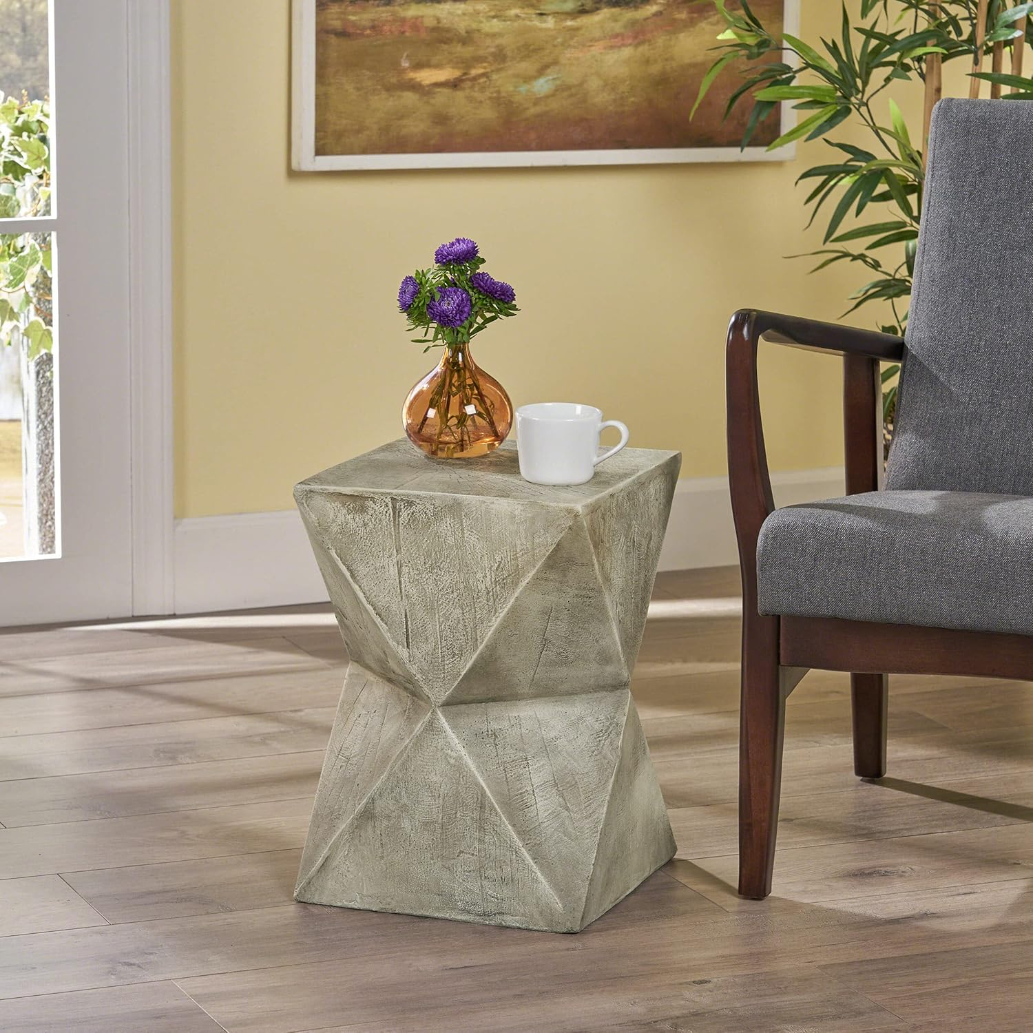 Lux Outdoor Lightweight Concrete Accent Table, Light Gray