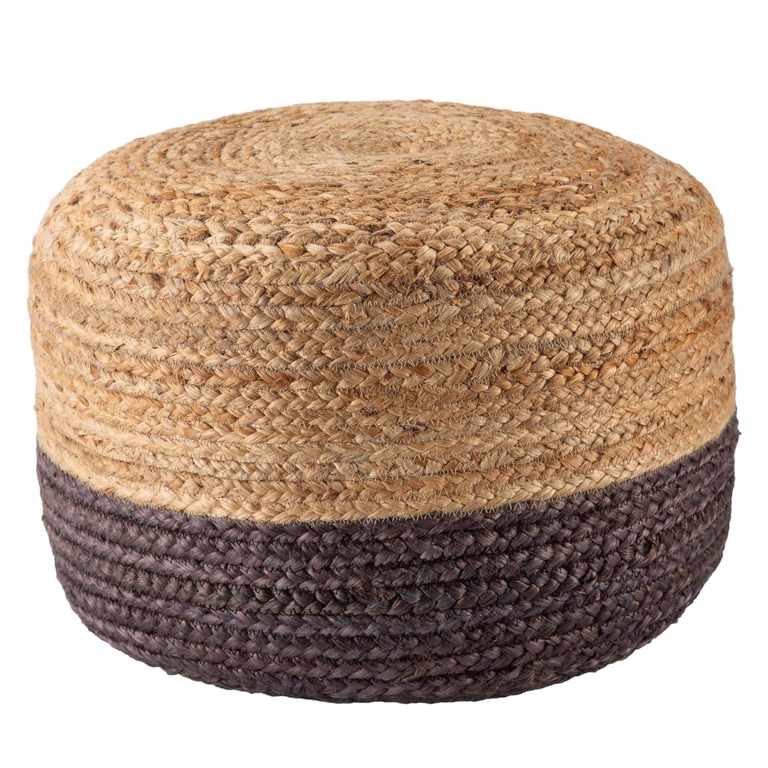 Jaipur Living, Jute Pouf, Round Stuffed Ottoman, Brown/Beige, 18"