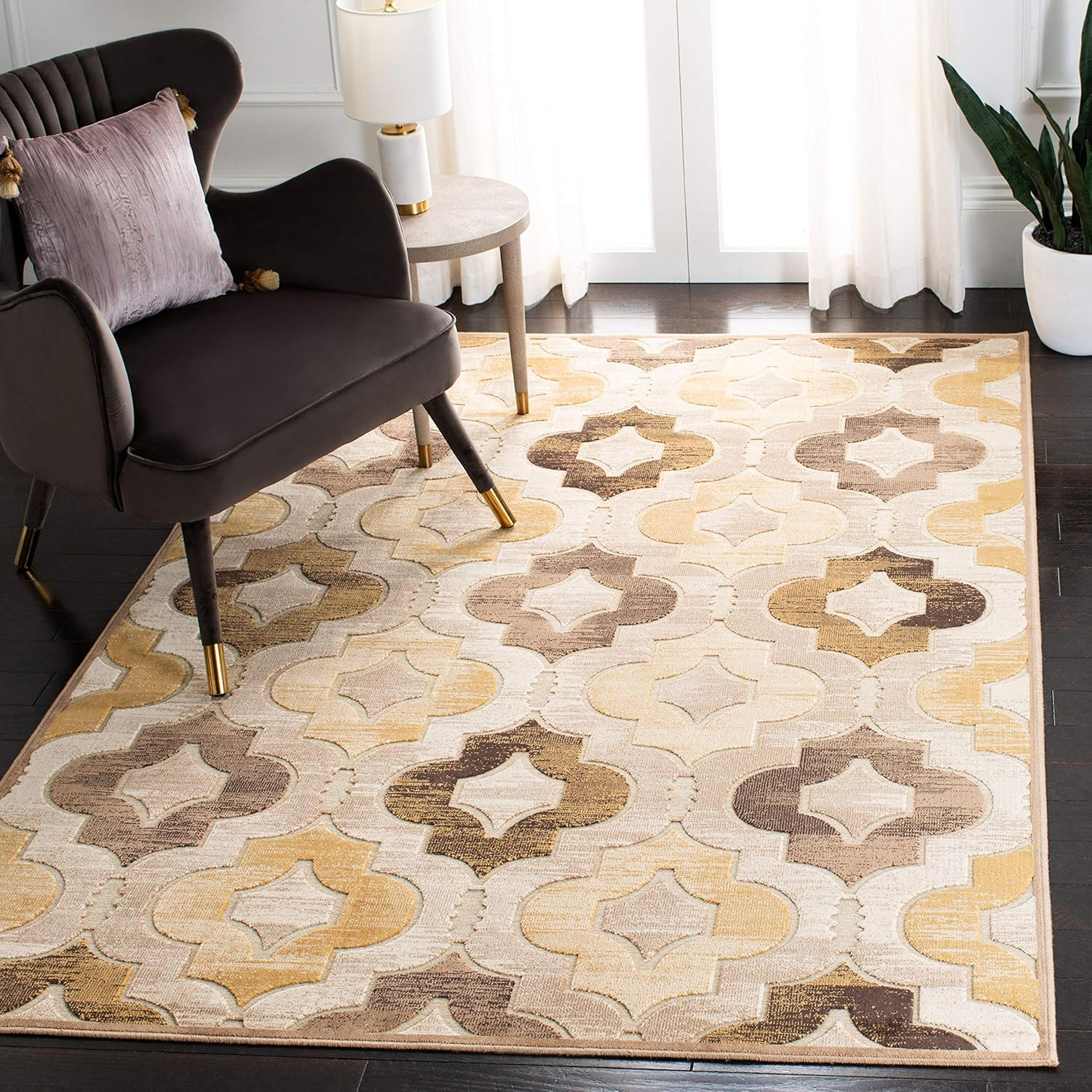 SAFAVIEH Paradise Lakisha Geometric Tessellation Area Rug, Taupe/Multi, 5'3" x 7'6"