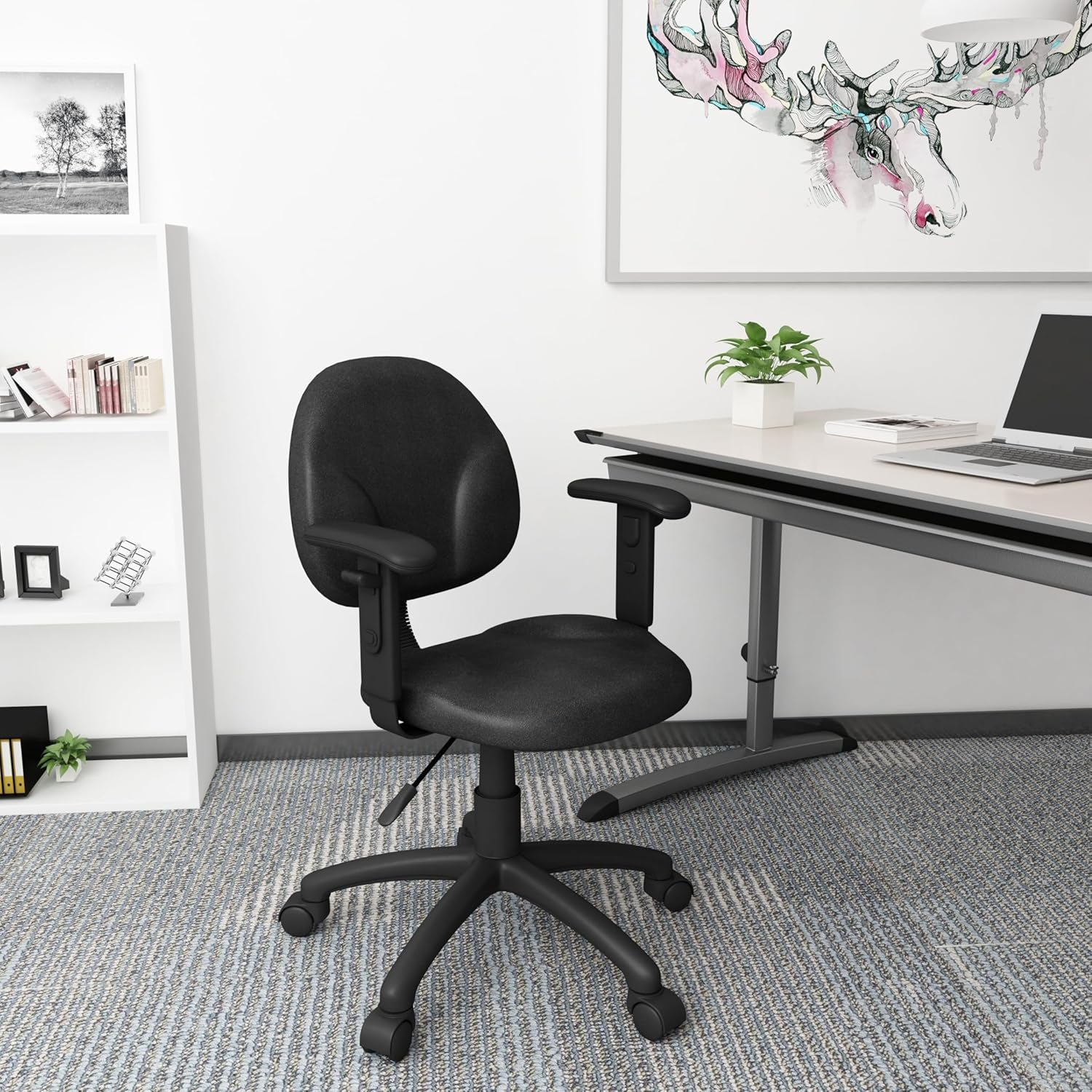Black Adjustable Ergonomic Task Chair with Fabric Upholstery
