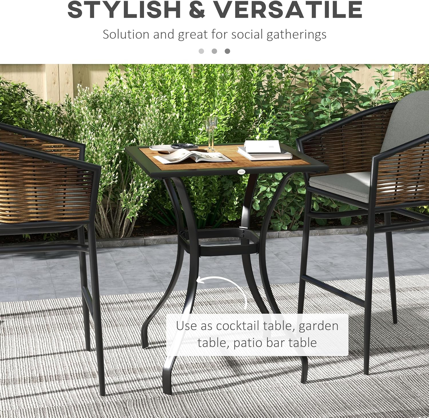 Outsunny 28" Outdoor Dining Table, Faux Wood Patio Furniture, Square Wood-Like Garden Table with Water Safe Design for Deck, Backyard, Lawn, Brown