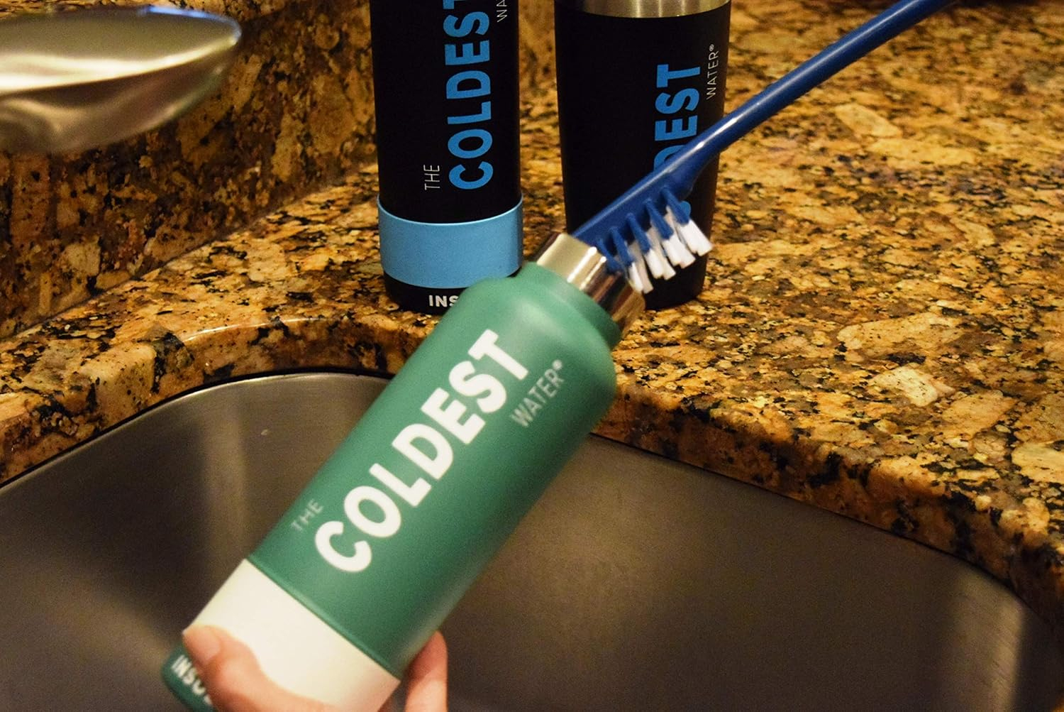 Premium Blue and Black Stainless Steel Water Bottle Cleaning Brush Set