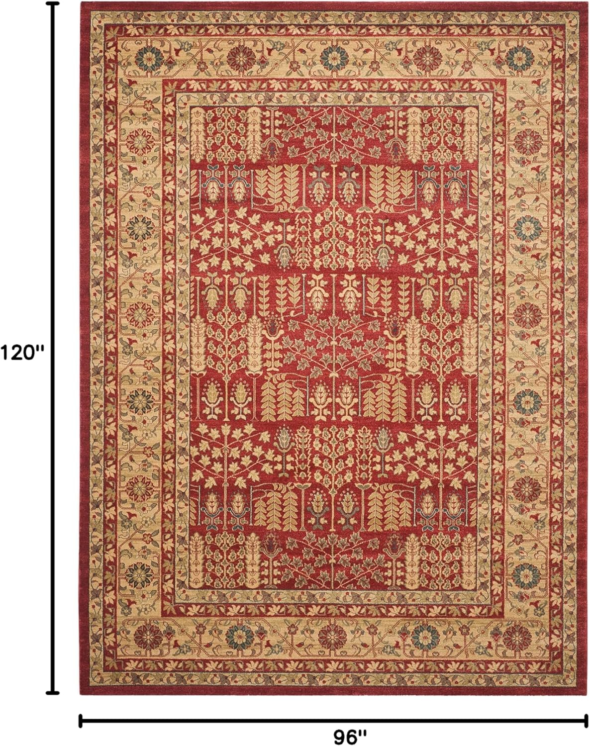 Traditional Red and Natural Synthetic 8' x 10' Area Rug