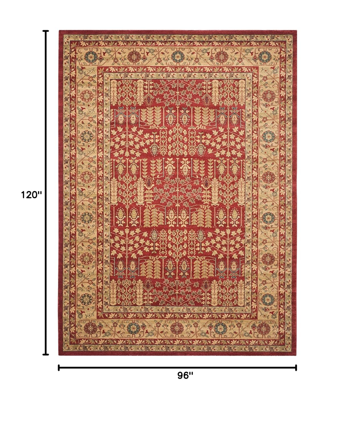 Traditional Red and Natural Synthetic 8' x 10' Area Rug