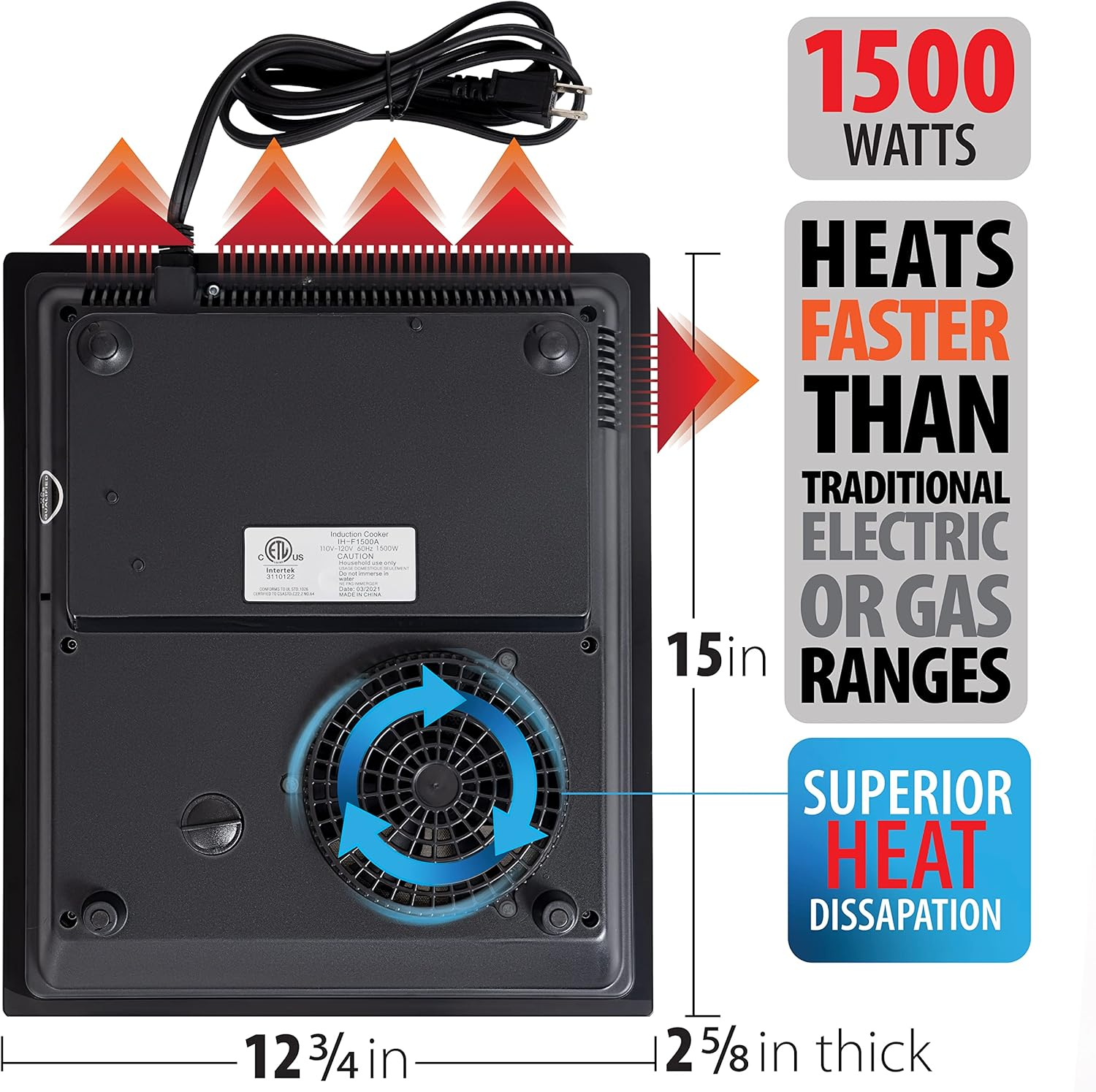 Precise Heat Kitchen Equipment Countertop Induction Cooker, 15" x 2-5/8" x 12-3/4", Black