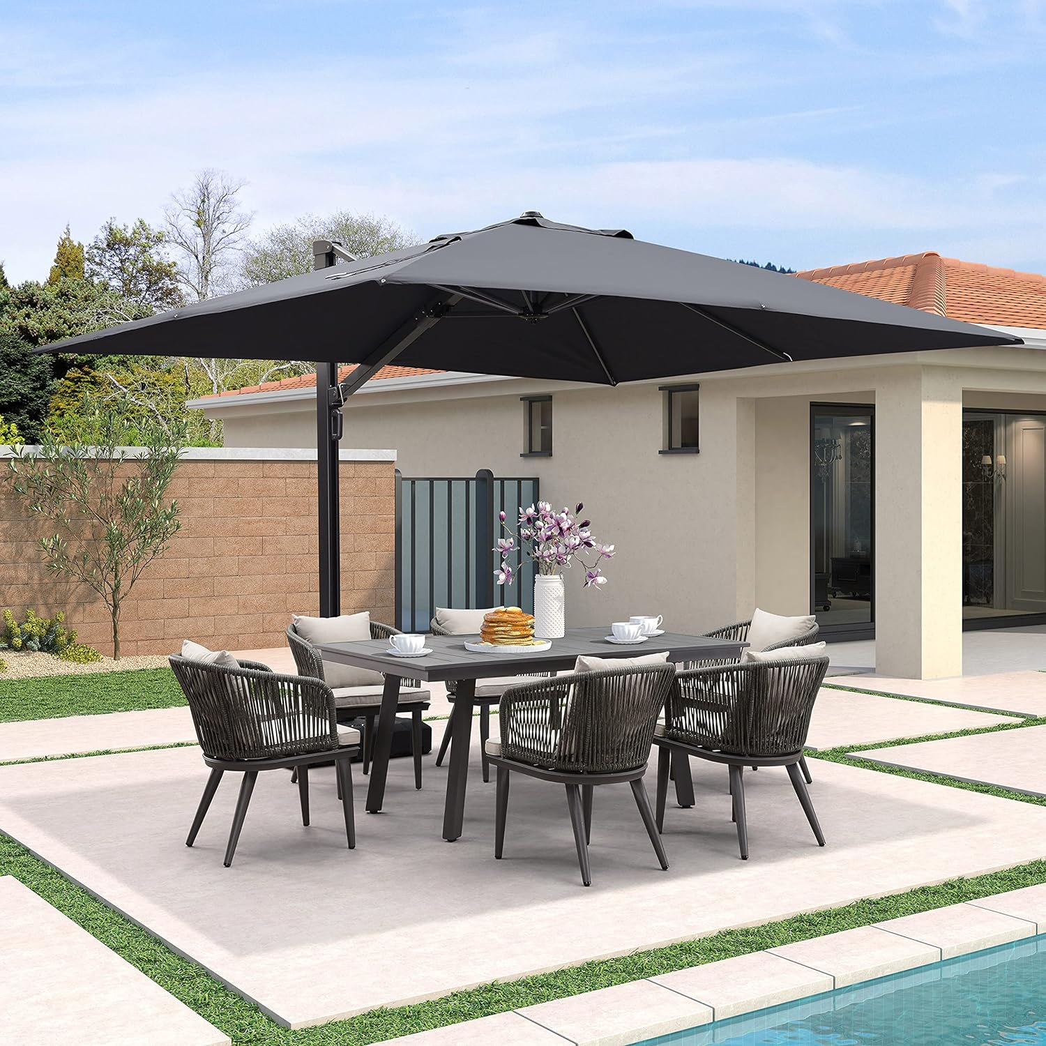 PURPLE LEAF 9' X 12' Rectangle Patio Umbrella Large Cantilever Outdoor Aluminum Offset Umbrella with 360-degree Rotation for Garden Deck Backyard Pool, Grey