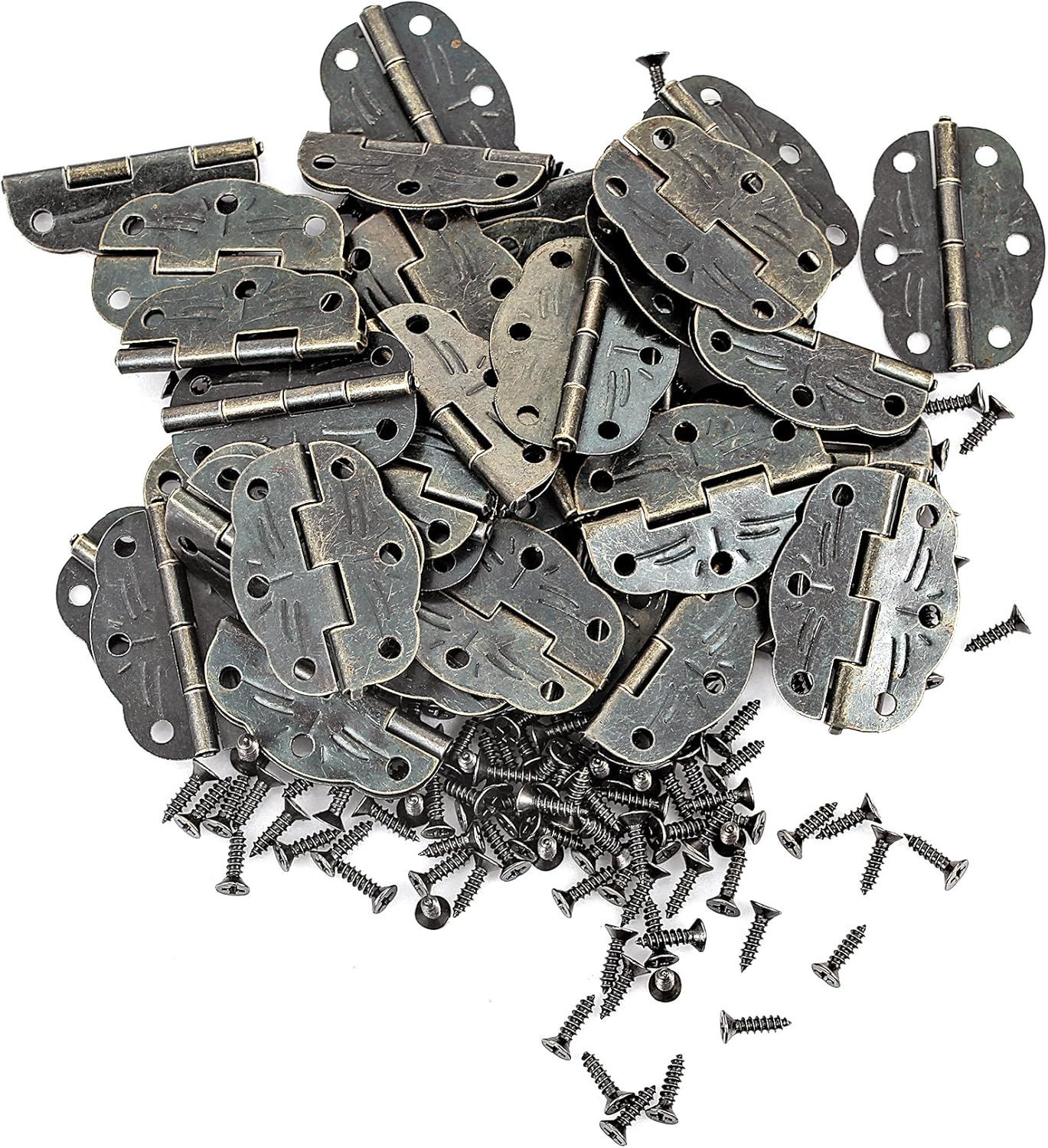 Jewelry Box Hardware 40 Pieces 1 inch Hinges Antique Small Butterfly Hinges - Bronze Engraving Design Box Hinges for Crafts Wooden Box, Gift Box Hinges, Cabinet Drawer Jewelry Box with 160 Screws