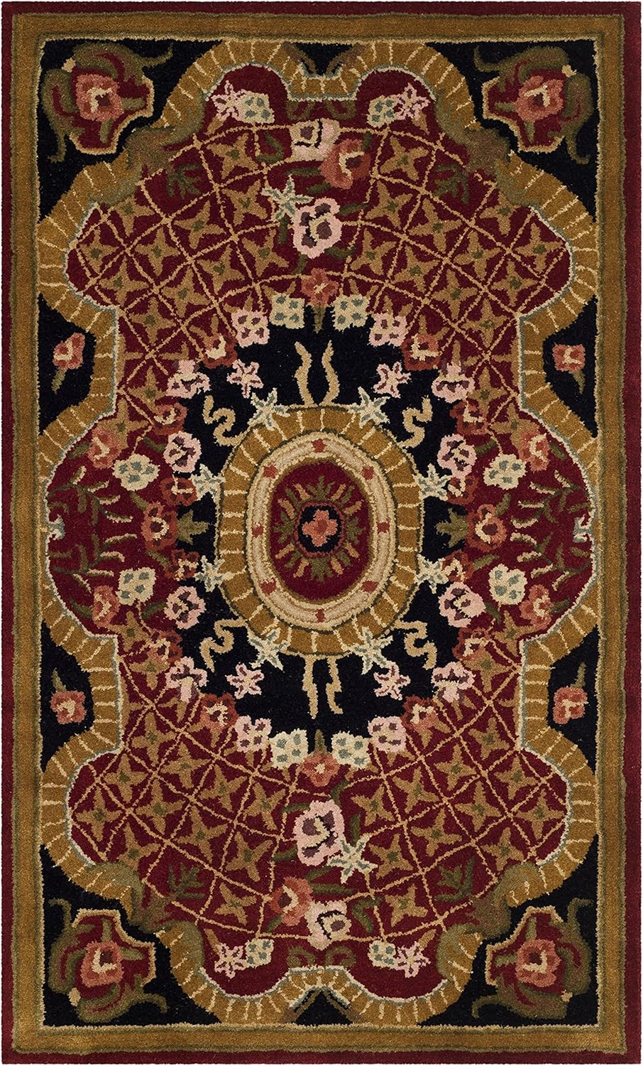 SAFAVIEH Classic Chandler Floral Bordered Wool Area Rug, Burgundy/Black, 2'3" x 4'