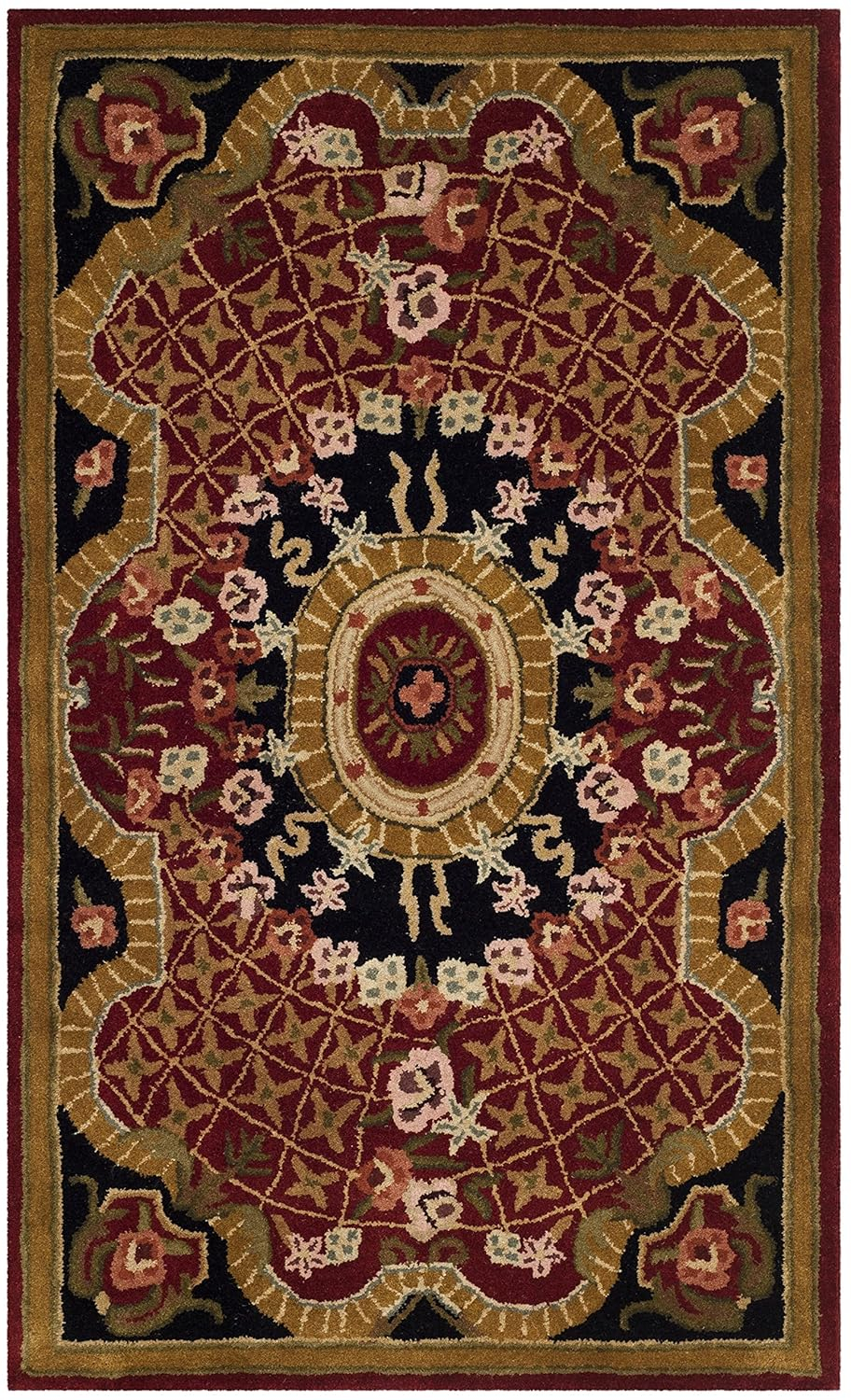 SAFAVIEH Classic Chandler Floral Bordered Wool Area Rug, Burgundy/Black, 2'3" x 4'
