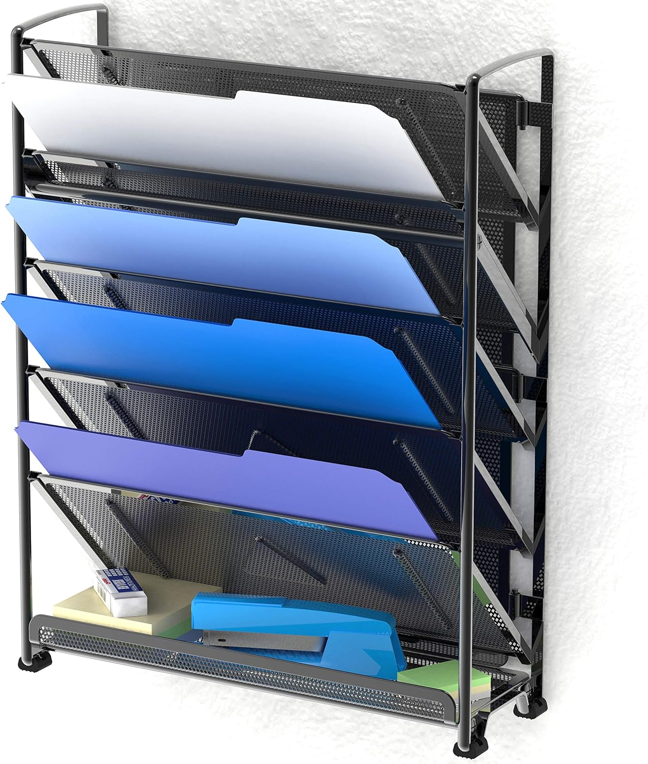 SimpleHouseware 6 Tier Wall Mount Document Letter Tray Organizer, Black