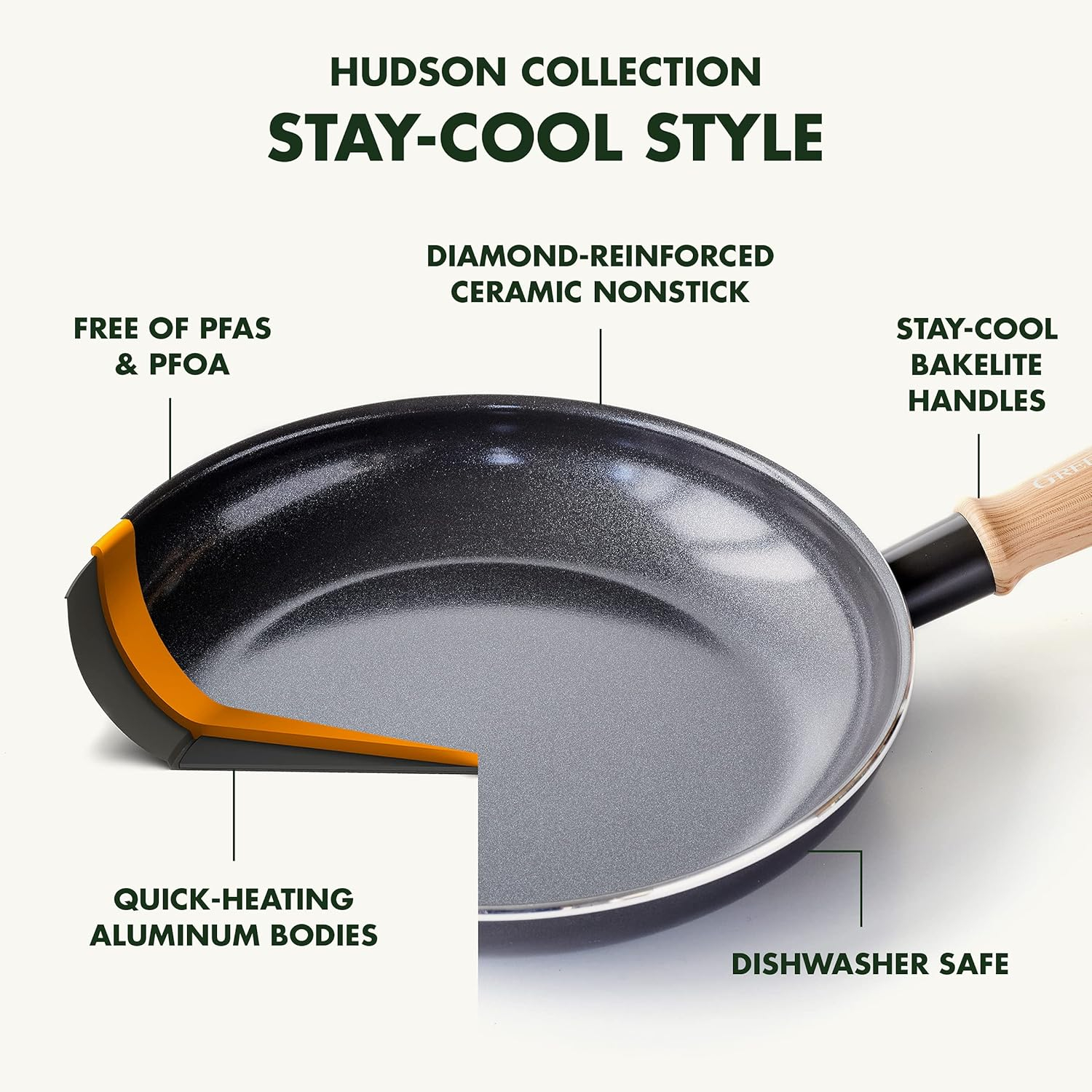 GreenPan Hudson Healthy Ceramic Nonstick, 8 Piece Cookware Pots and Pans Set, Vintage Wood Inspired Handle, PFAS-Free, Dishwasher Safe, Merlot Red