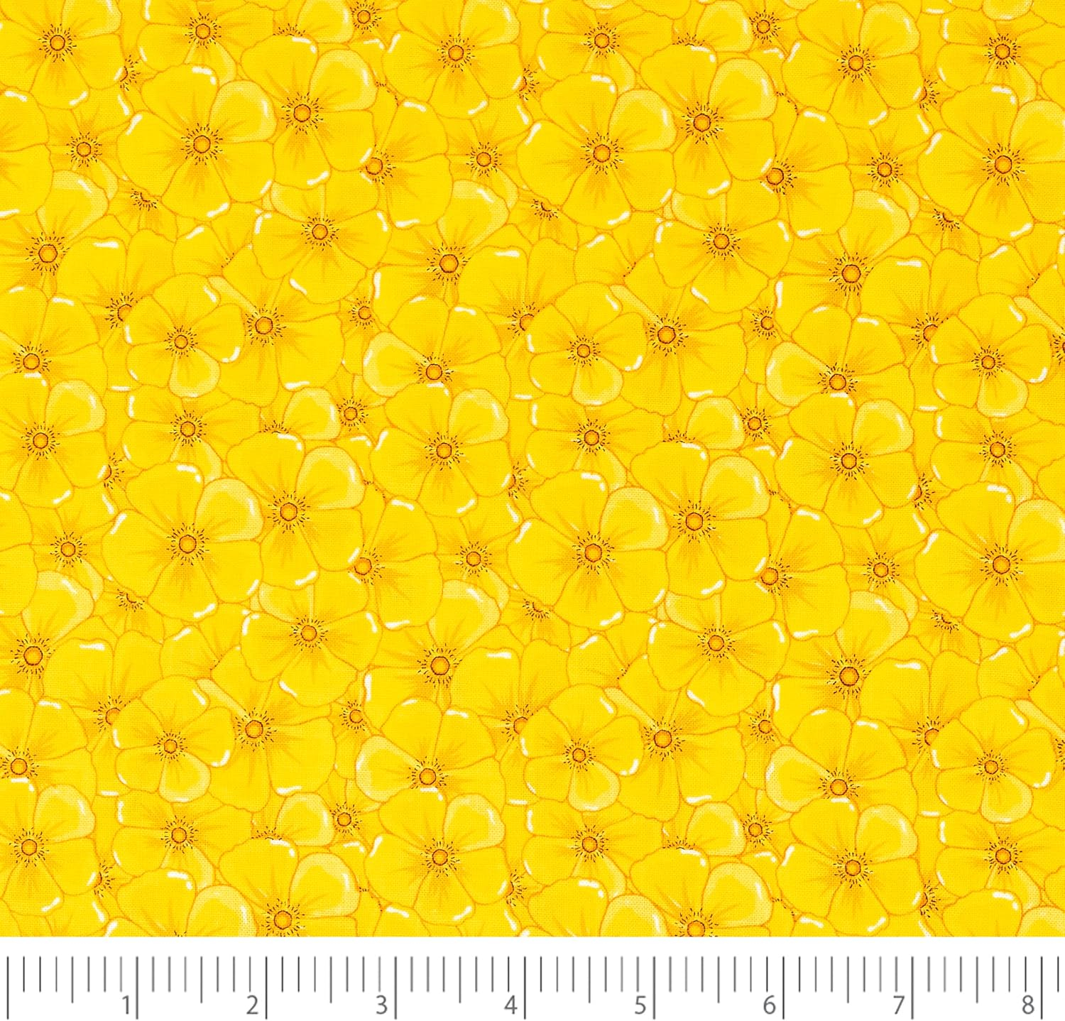 Bright Yellow Floral Cotton Fabric for Sewing Projects