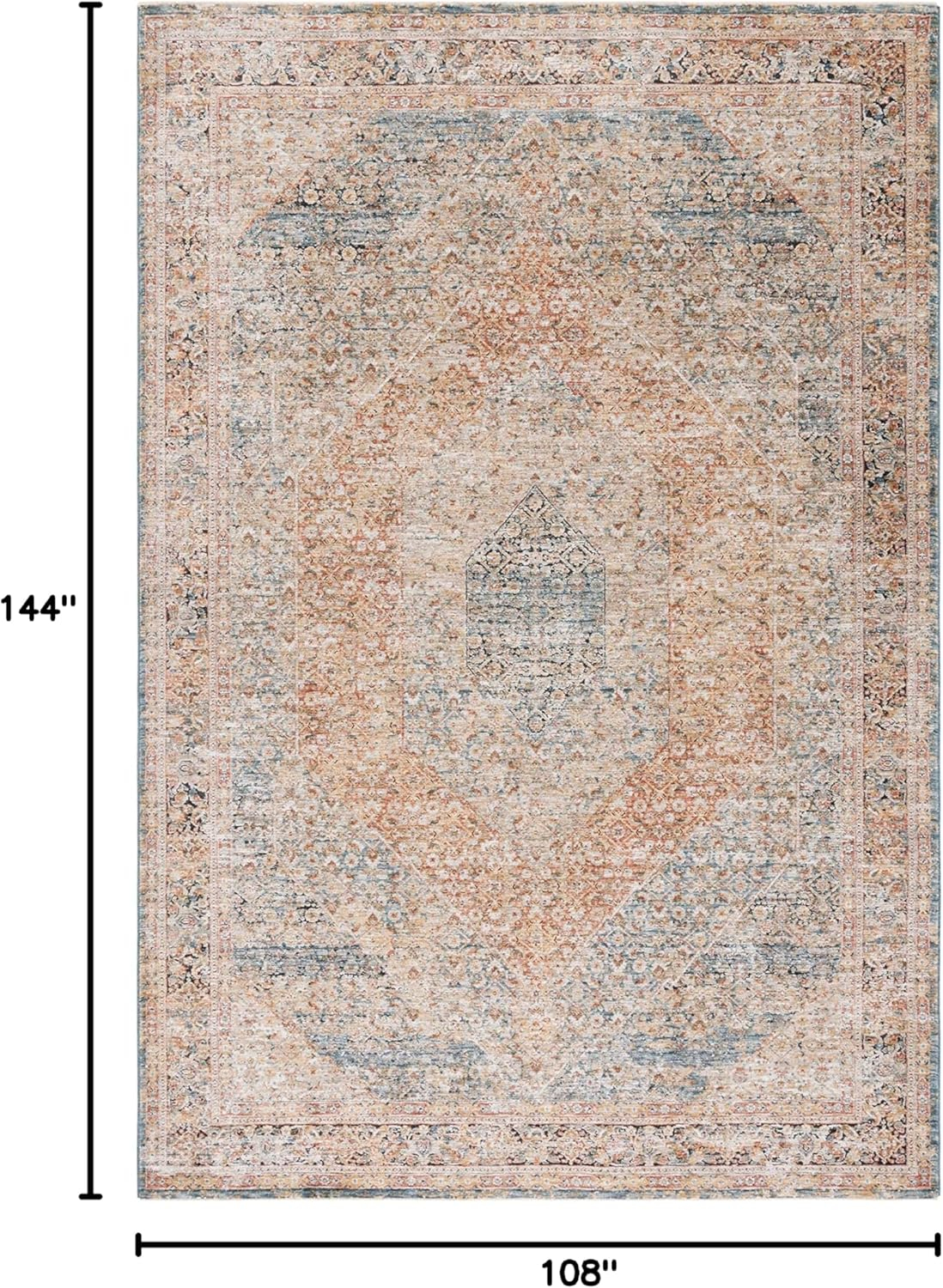 SAFAVIEH Silverado Damjana Medallion Polyester Area Rug, Blue/Rust, 9' x 12'