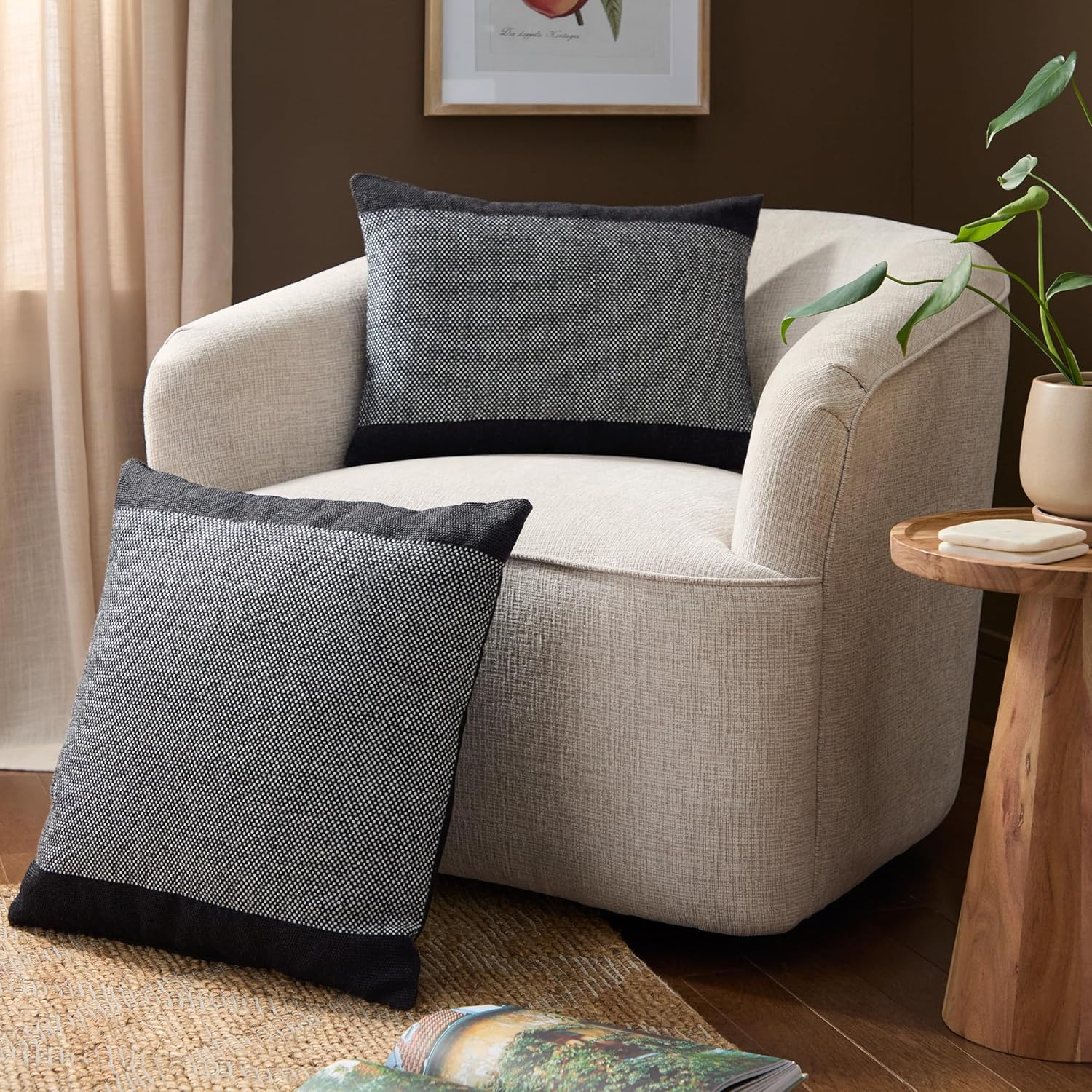 Black and Ivory Square Recycled Material Outdoor Pillow