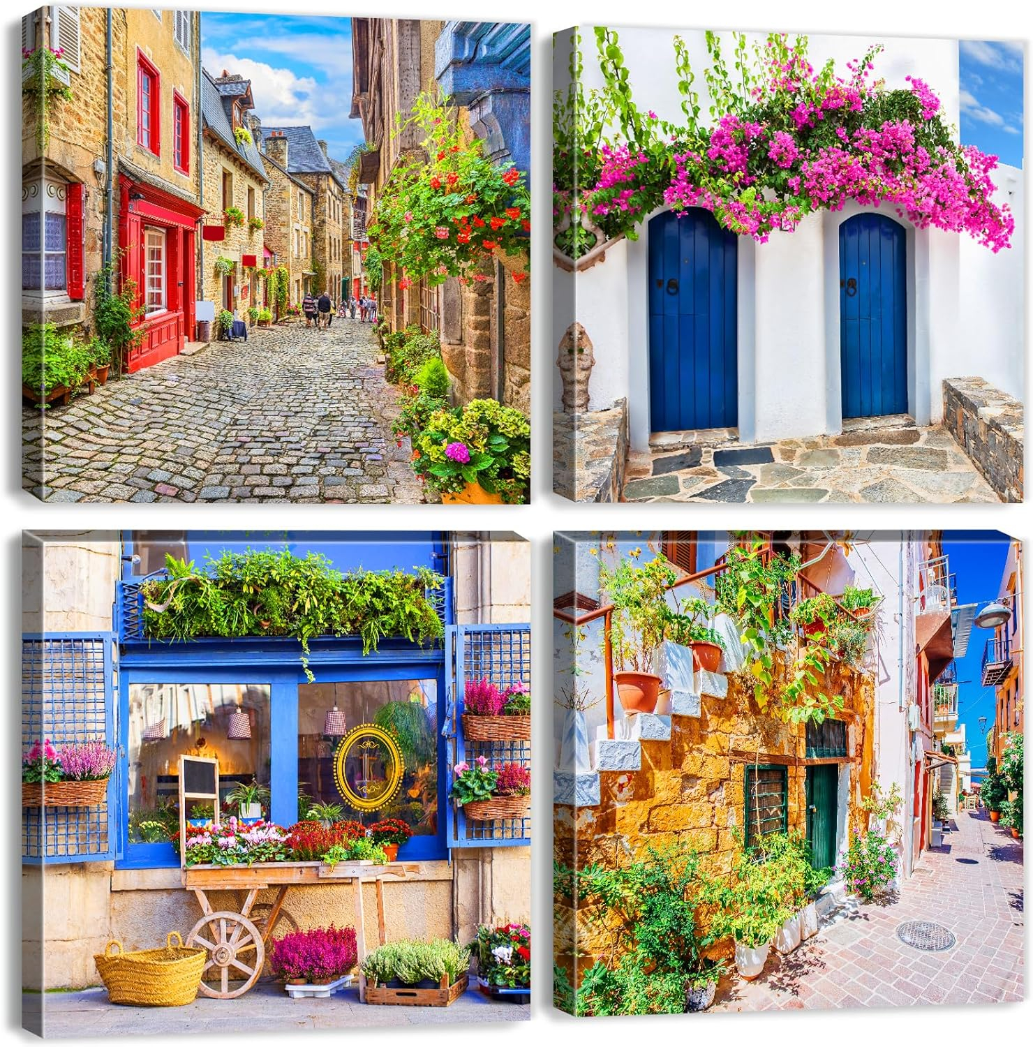 Italy Tuscan Wall Art, Colorful Nature Scenic Framed Pictures Canvas Prints, Modern Town Street Artwork Paintings for Living Room, Bedroom, Office Wall Decor