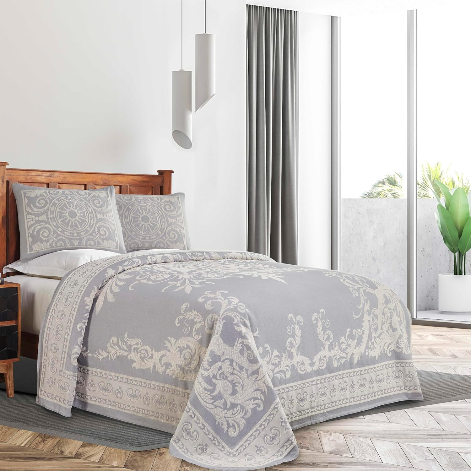 Superior Bedspread Set, Twin, Slate Blue, 2 Piece