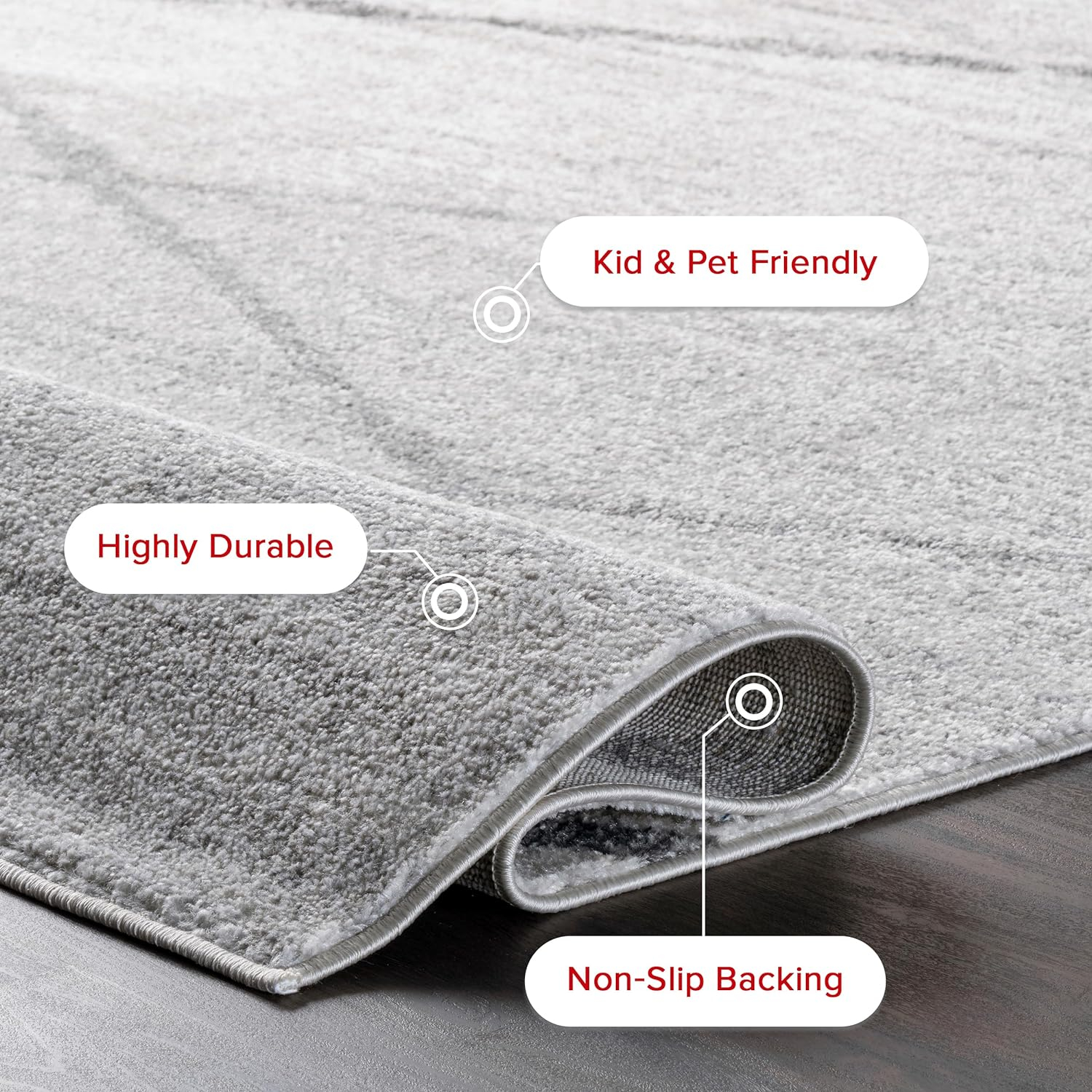 Gray Oval Reversible Stain-Resistant Synthetic Area Rug
