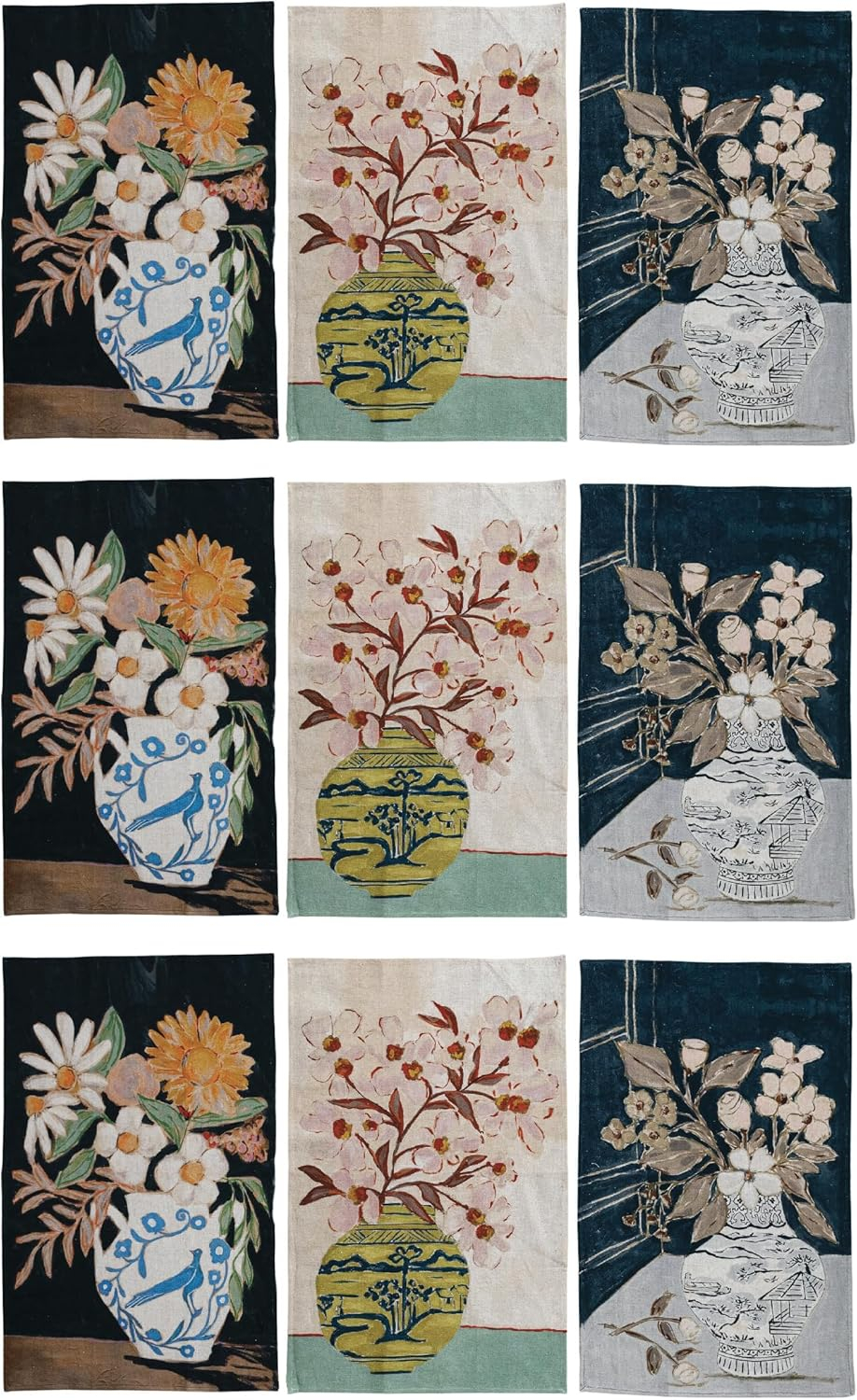 Creative Co-Op Floral Elegance Tea Towel Collection, Multicolor, Set of 3