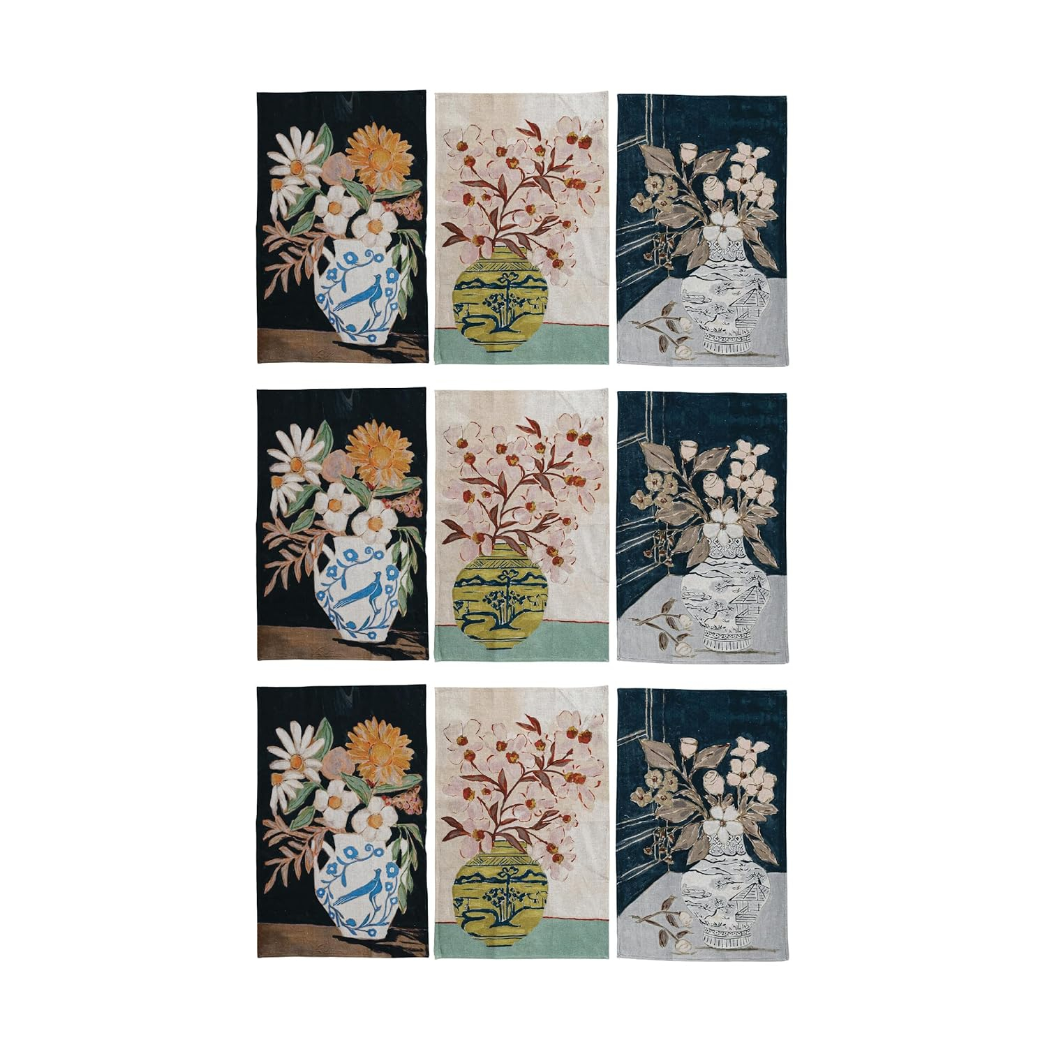 Creative Co-Op Floral Elegance Tea Towel Collection, Multicolor, Set of 3