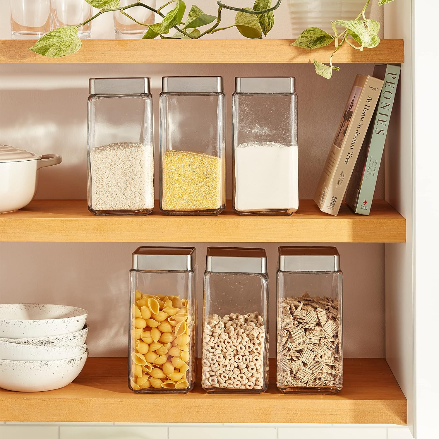 Anchor Hocking Stackable Jars with Brushed Aluminum Lid, 2-Quart, Set of 6