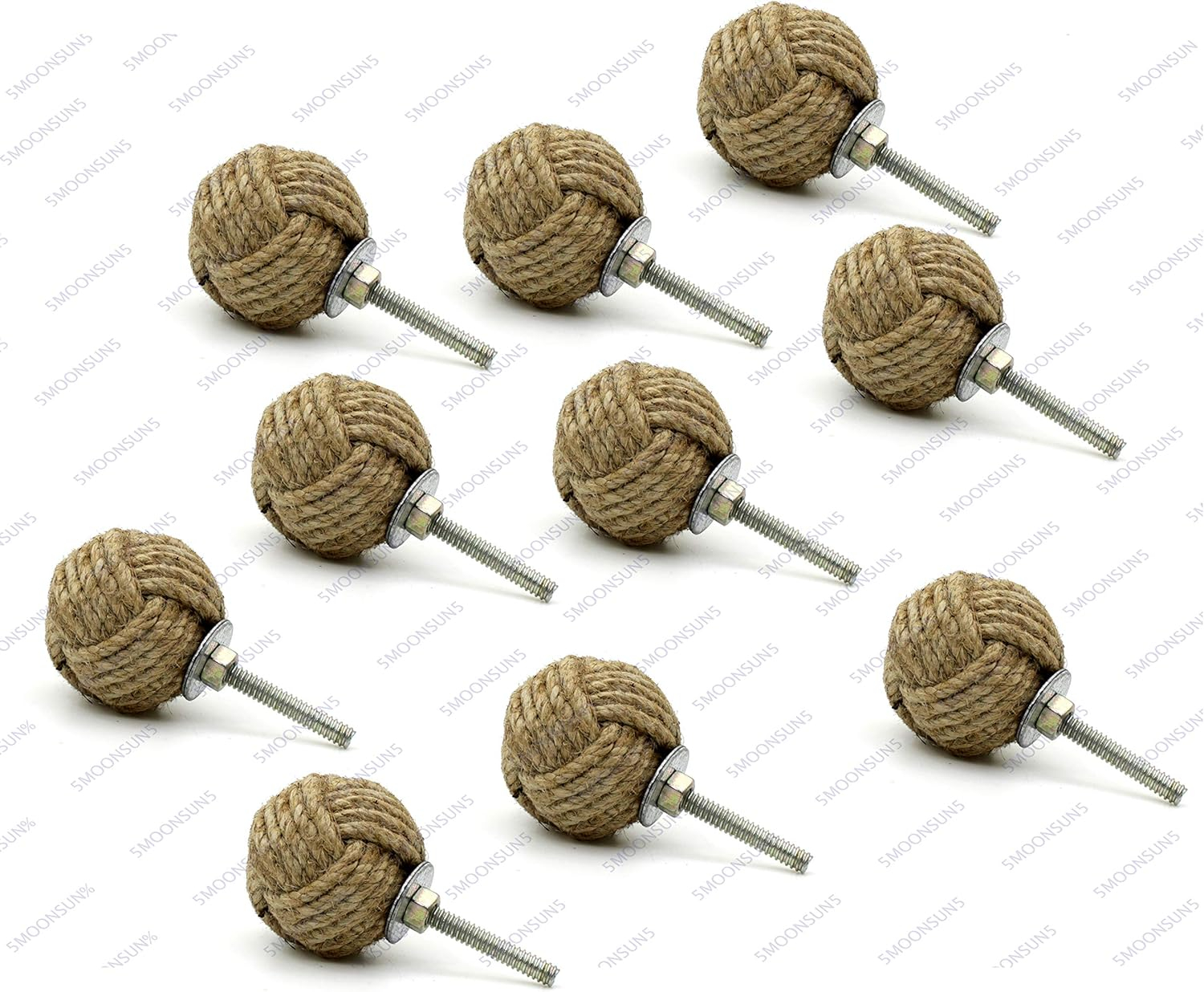 5MoonSun5's Jute Knobs Rope Knot Drawer Pulls and Knobs Pull and Push Handle Knobs for Cabinets, Wardrobes & Kitchen Cupboards Nautical knob Hardware Vintage Decor, 35 mm (Pack of 4)
