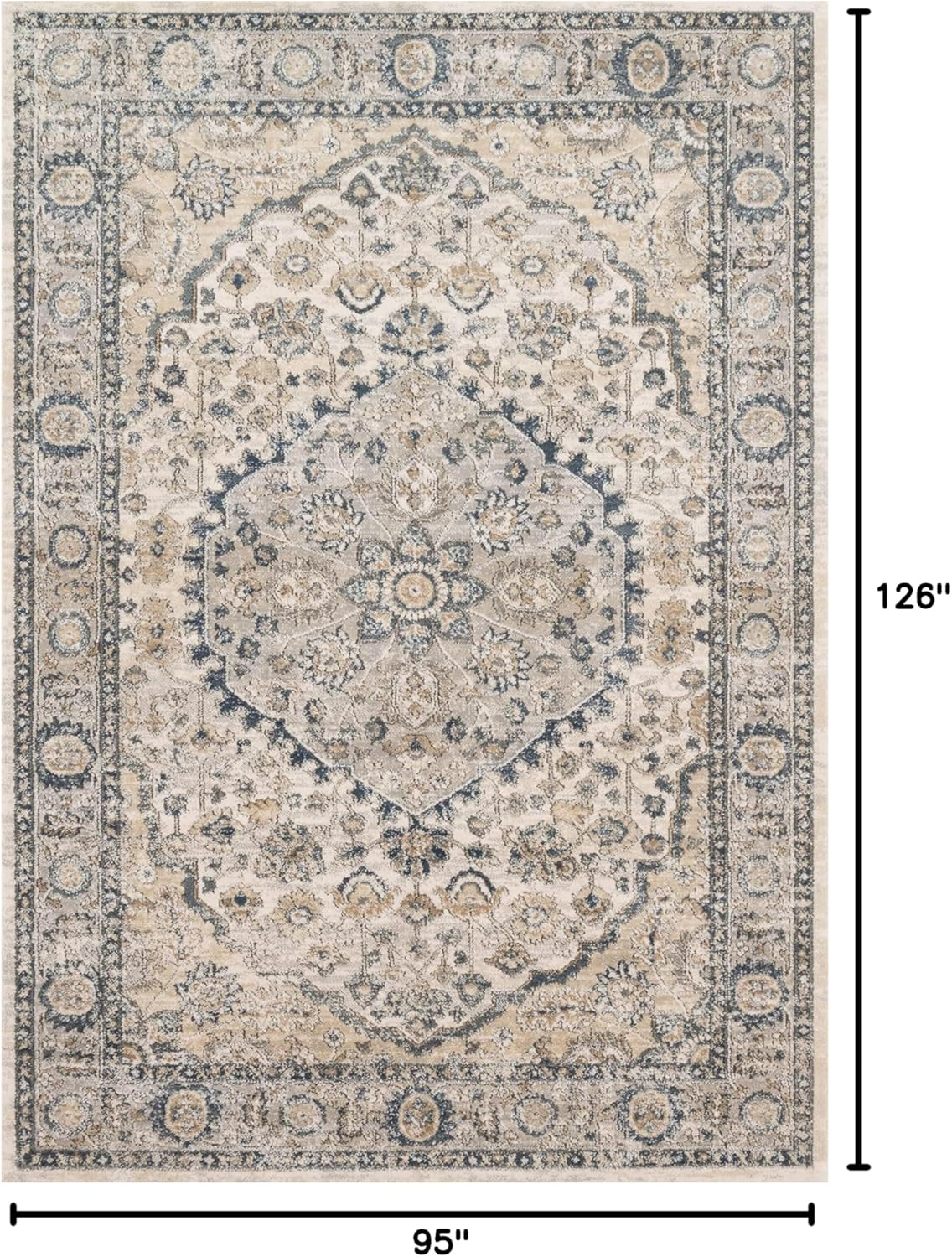 Teagan Natural and Light Grey Rectangular Oriental Area Rug