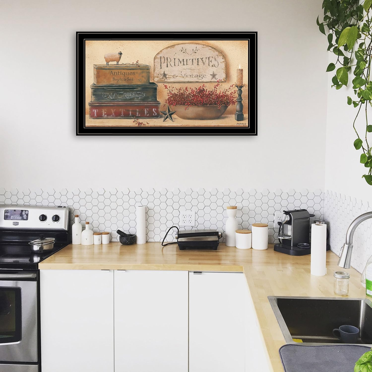 Vintage Primitive Black Framed Canvas Print, 33" x 19"