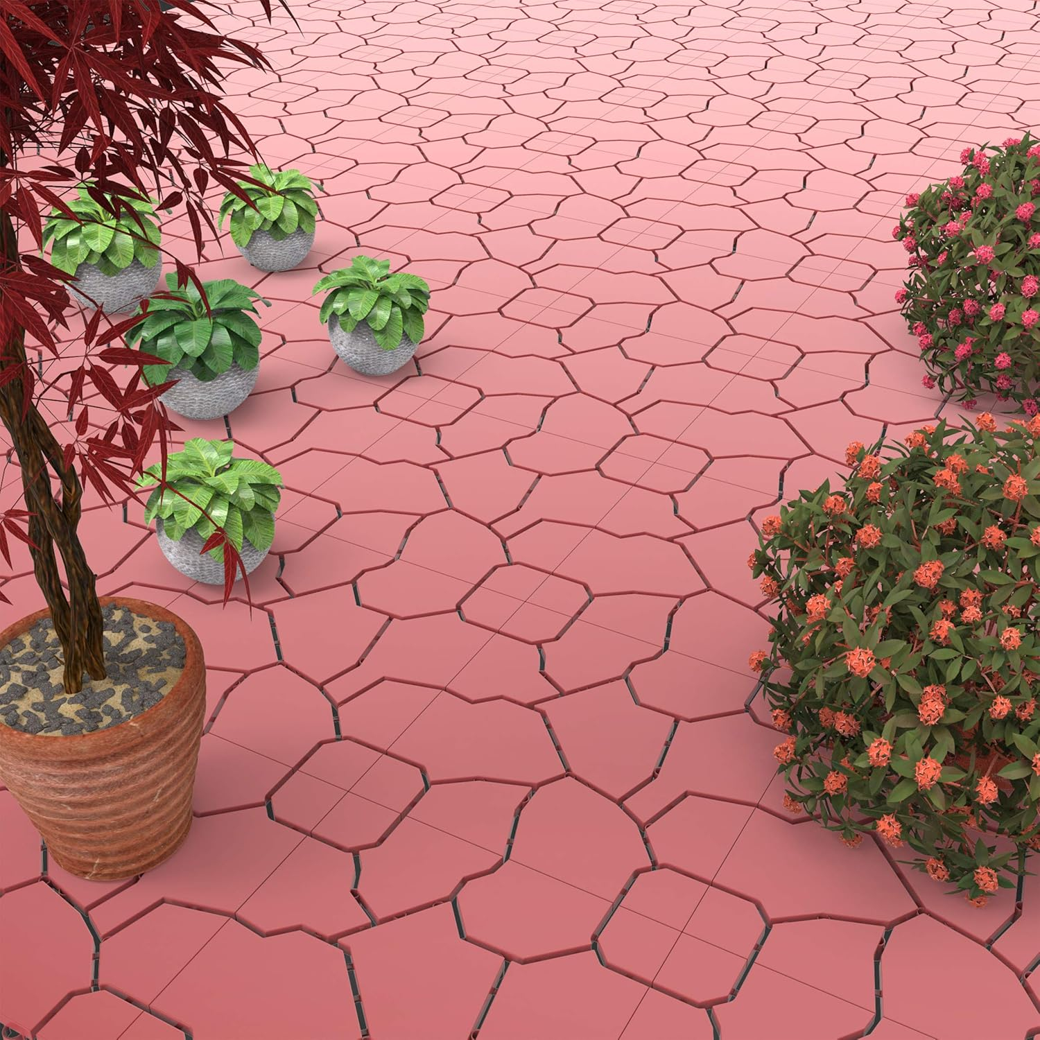 Pure Garden 6-Pack Polypropylene Interlocking Patio Deck Tiles - Weather-Resistant Outdoor Flooring for Balcony, Porch, and Garage (Bridk Red)