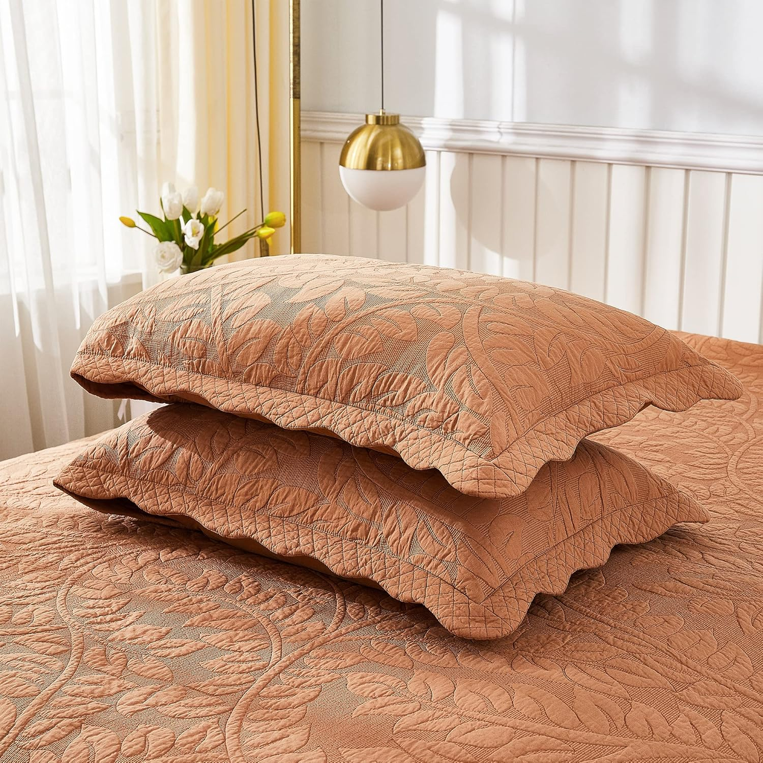 King Size Royal Orange Cotton Embroidered Pillow Shams