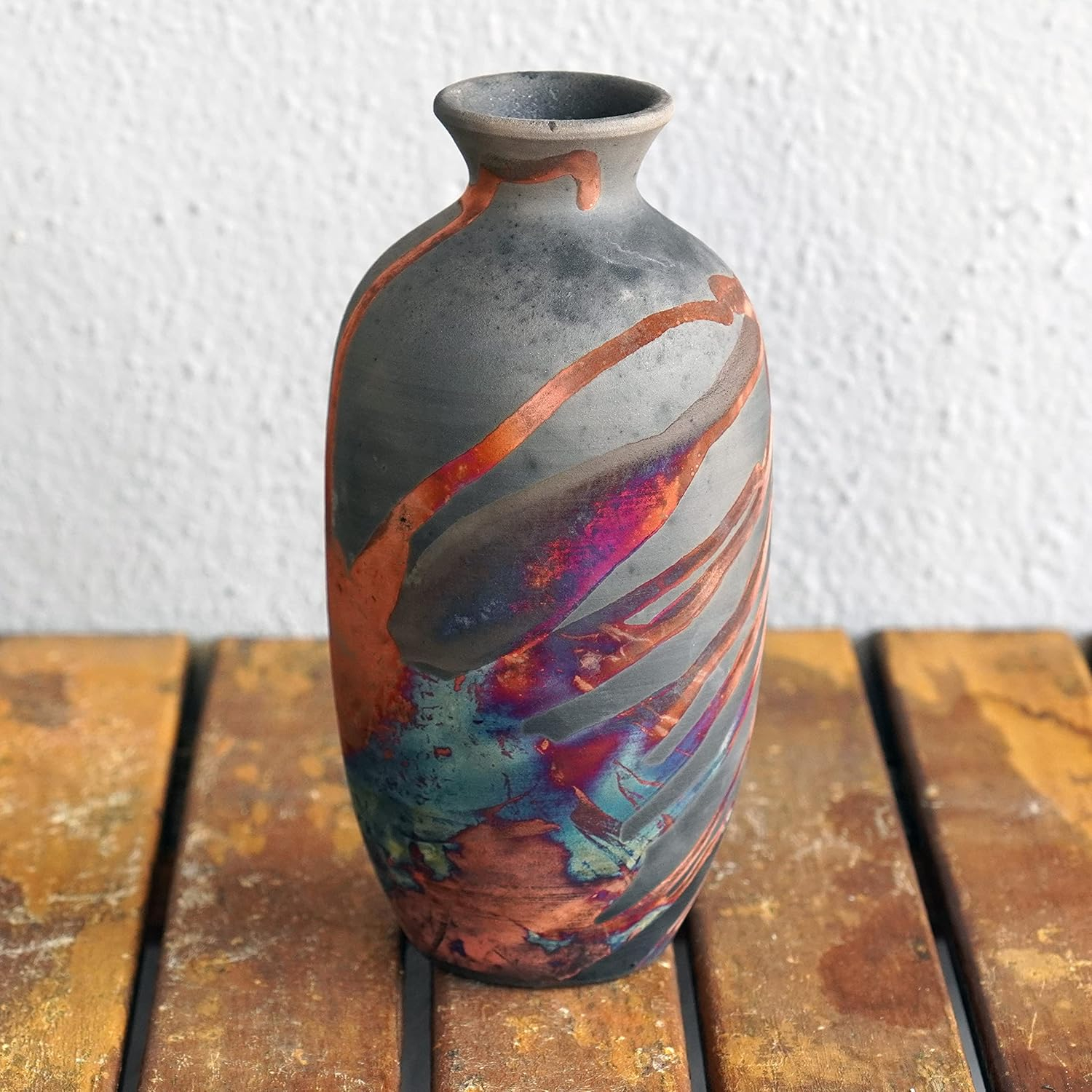 RAAQUU Koban 7" Pottery Home Decor Vase - Carbon Half Copper Matte - Boho Wall Art