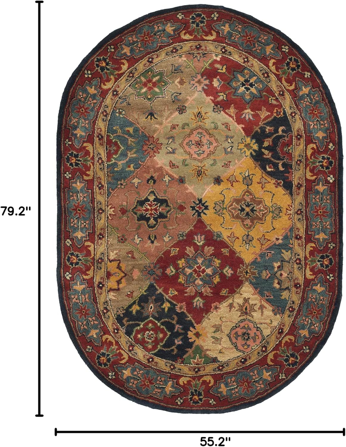 SAFAVIEH Heritage Trudi Traditional Wool Area Rug, Red/Multi, 4'6" x 6'6" Oval