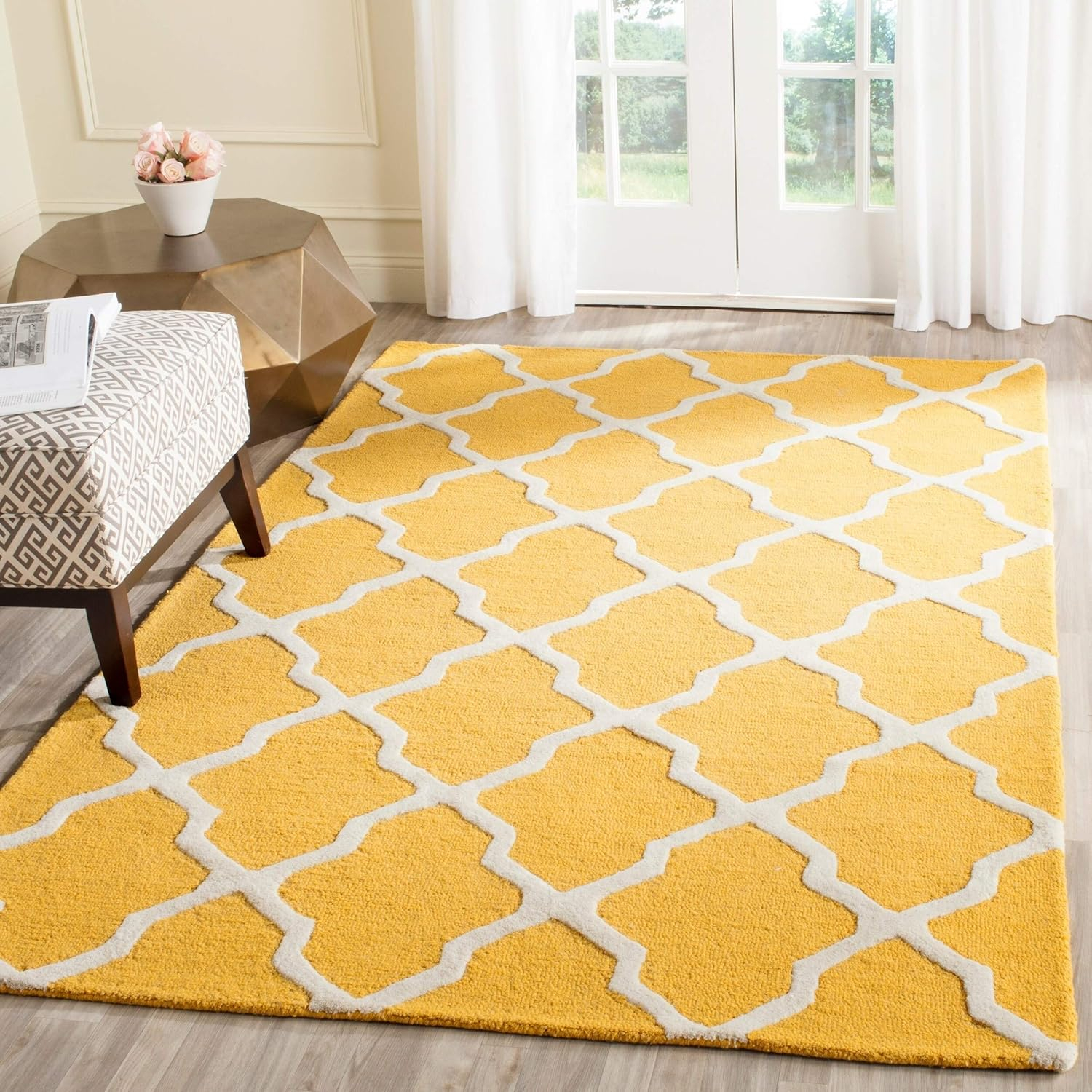 Handmade Gold and Ivory Wool Tufted 10' x 14' Rug