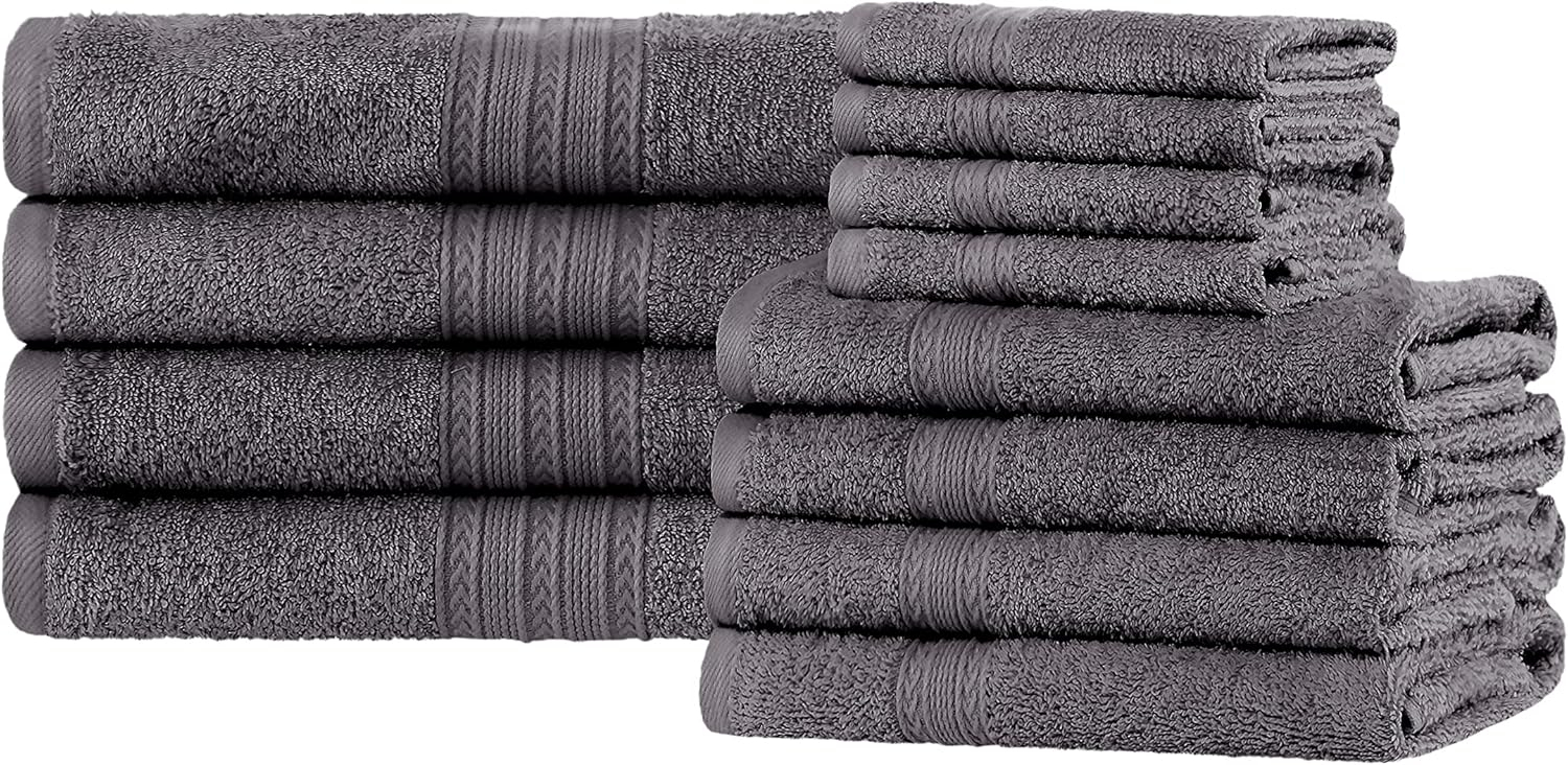 Superior Eco-Friendly Cotton Solid 12-Piece Graphite Towel Set