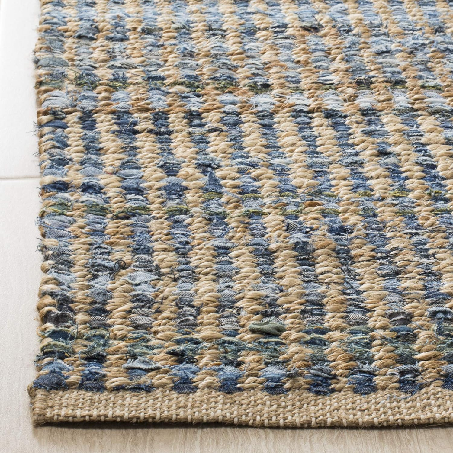 Handwoven Coastal Charm Blue & Natural Square Jute Rug - 62"