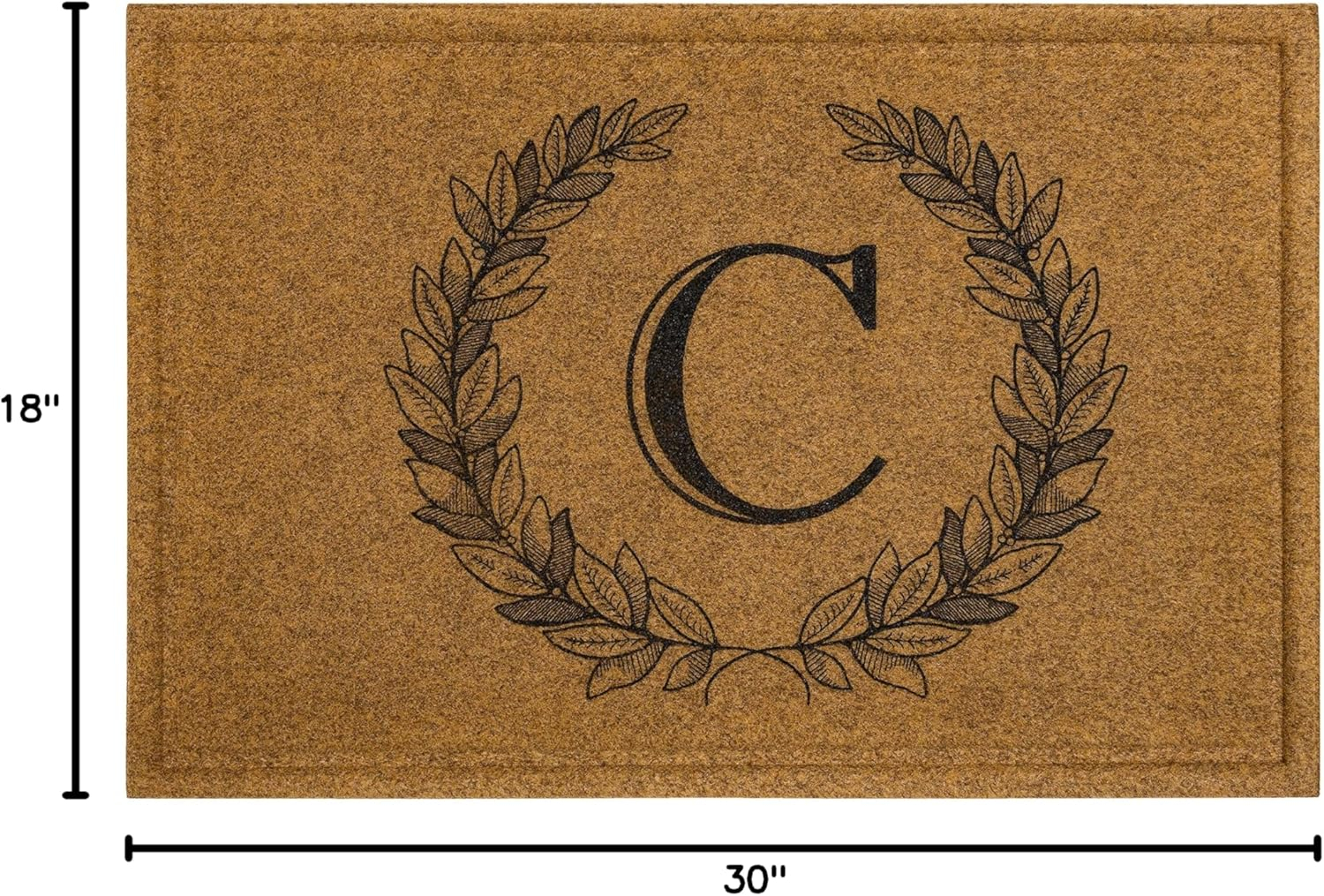 Mohawk Home Laurel Monogram C Low Pile Printed Faux Coir All Weather Eco Friendly Indoor/Outdoor Doormat, Natural, 1' 6" X 2' 6"