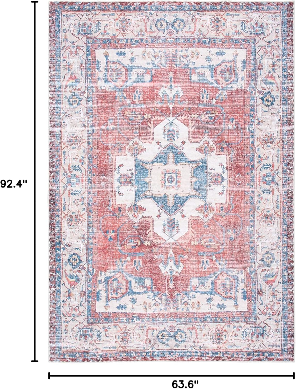 SAFAVIEH Serapi Oralee Traditional Machine Washable Area Rug, Red/Ivory, 5'3" X 7'7"