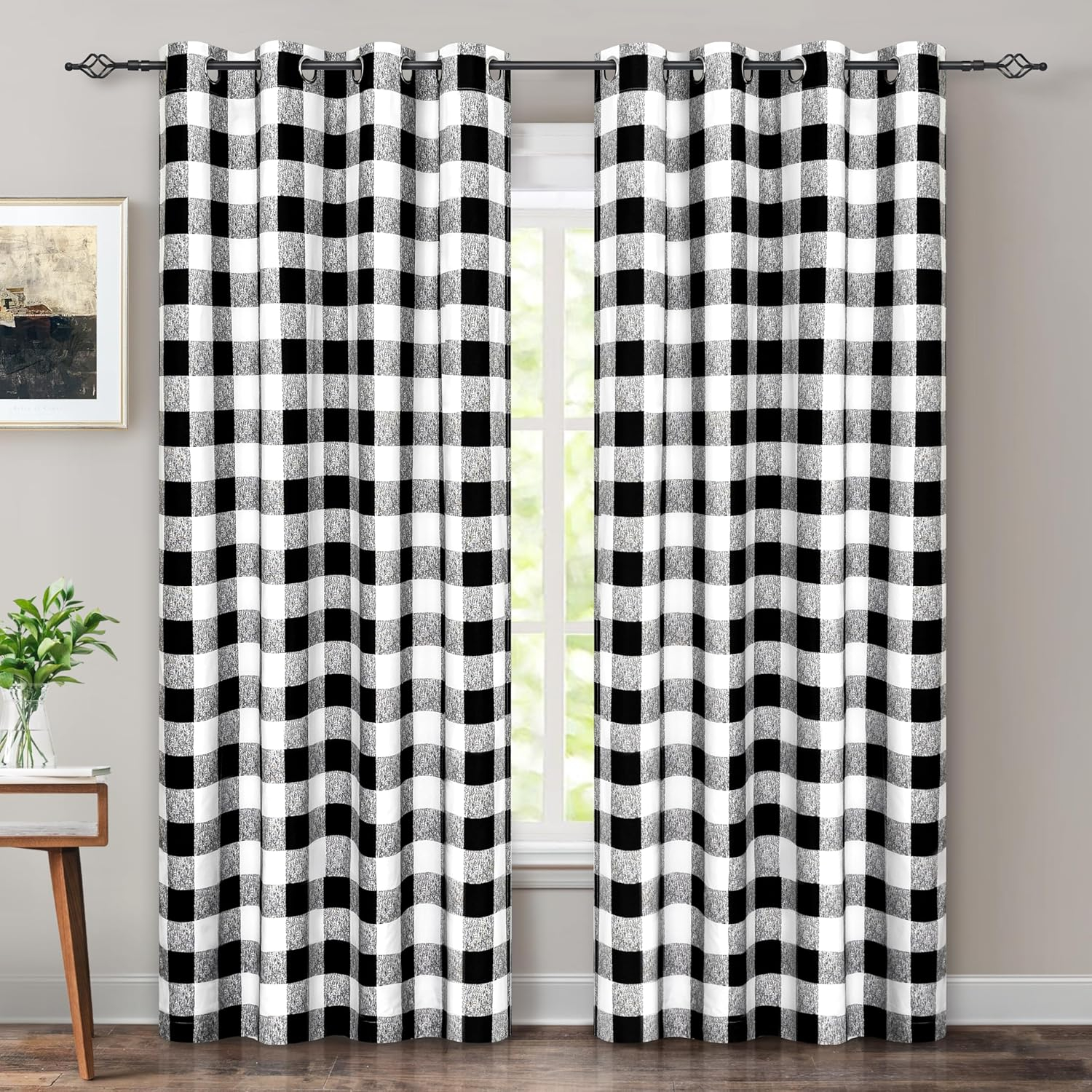 Buffalo Plaid Check Curtains Blackout Room Darkening Thermal Insulated Black and White Buffalo Checkered Window Drapes for Farmhouse Bedroom Living Room Grommet Curtain 2 Panels 84 Inch Long