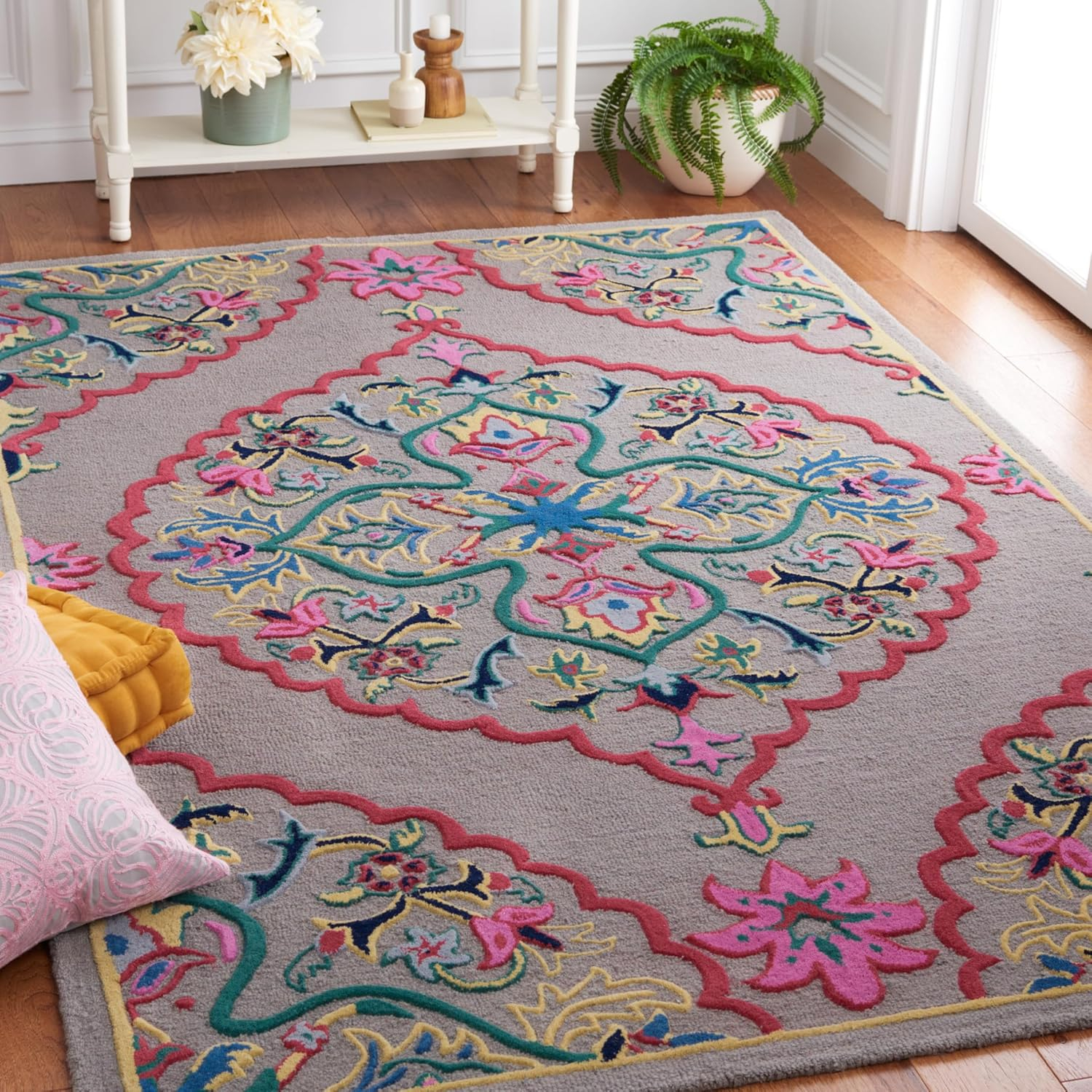 SAFAVIEH Bellagio Rio Floral Wool Area Rug, Dark Grey/Multi, 5' x 8'
