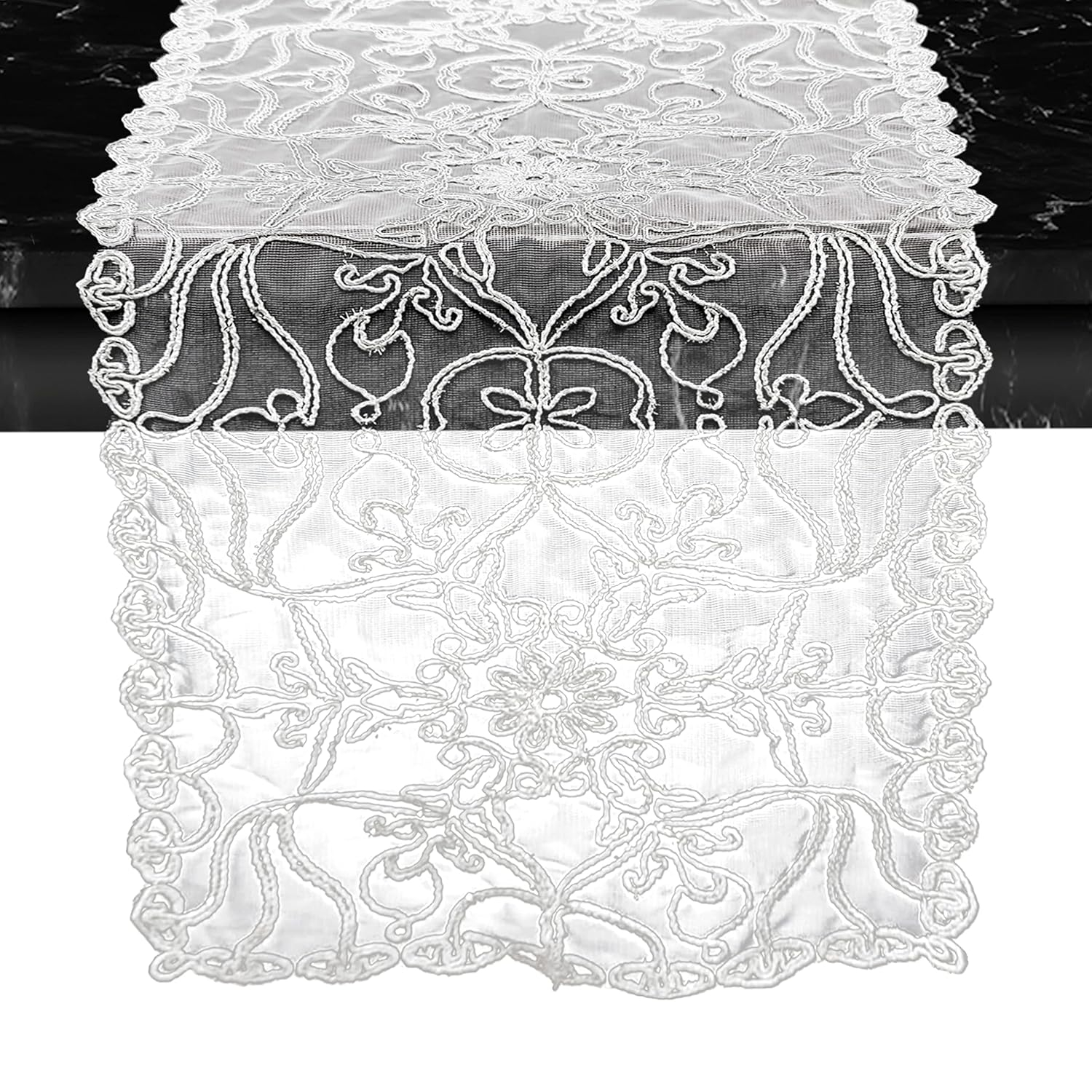 Elegant Comfort Embroidered Ingrid Table Runner, Lace-Style Dresser Scarf for Home and Dining Room, Decorative Tabletop Accent for Kitchen, Indoor, and Outdoor Use, 16 X 20 Inches, White