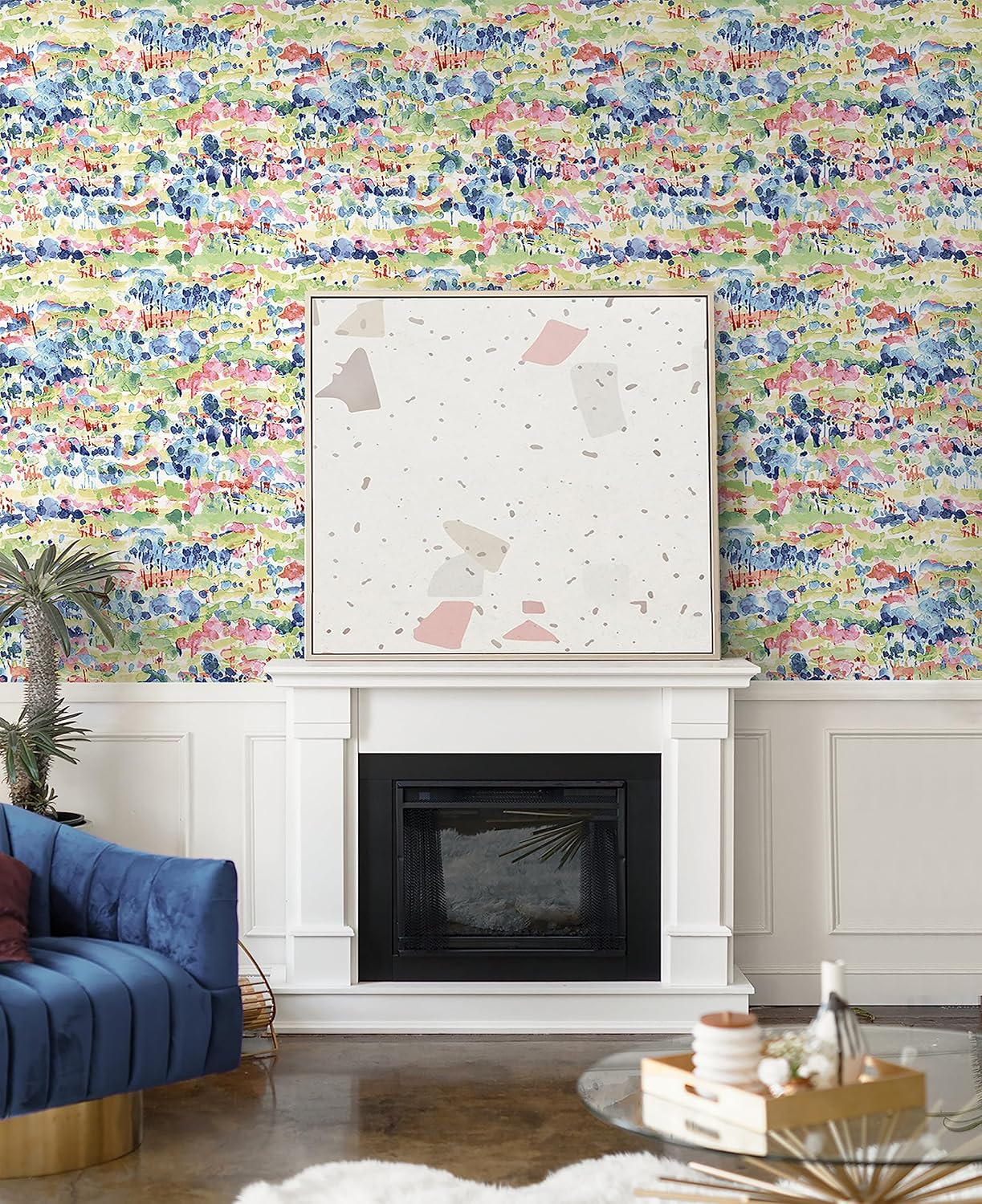 Surface Style - Peel and Stick Wallpaper, Abstract Wallpaper for Bedroom, Powder Room, Kitchen, Vinyl, 30.75 Sq Ft Coverage (Water Coloring Collection, Spring)