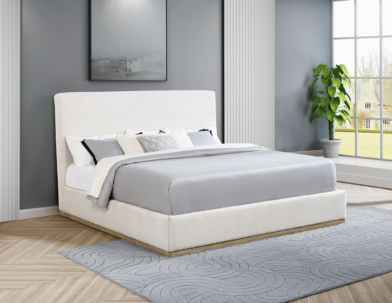 Coaster Knox Transitional Fabric Upholstered Eastern King Platform Bed Cream
