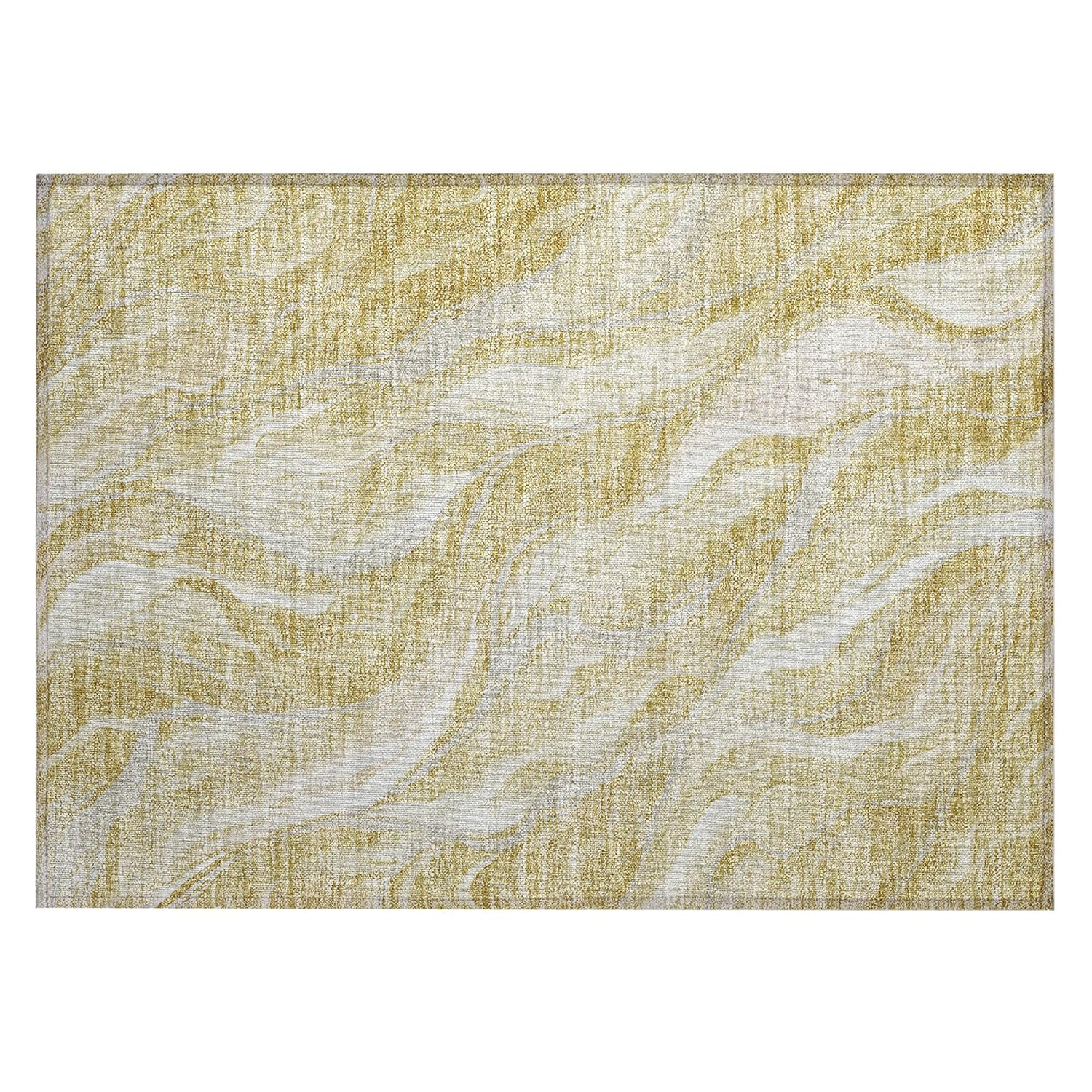 Gold and Beige Synthetic Flat Woven Indoor Outdoor Rug