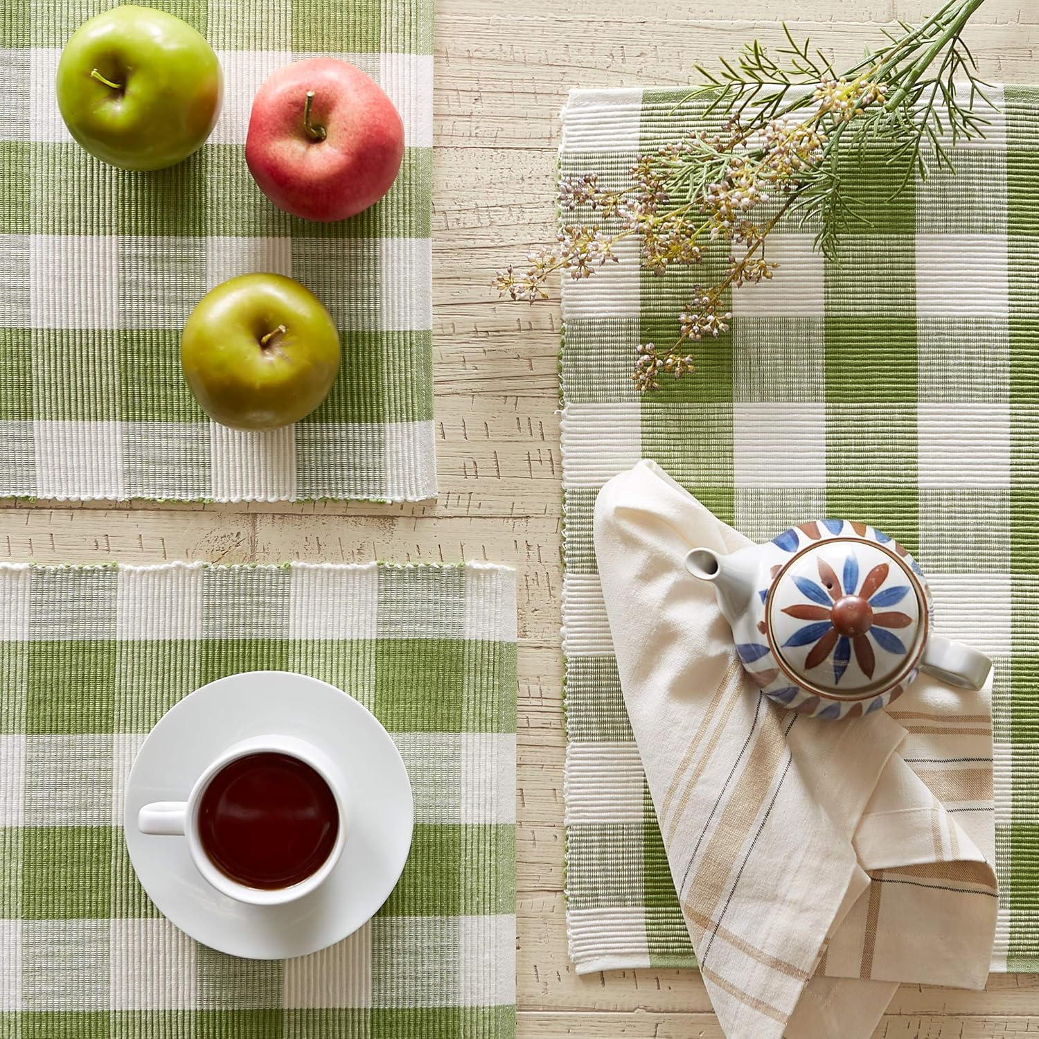 DII Antique Green Buffalo Check Ribbed Placemat (Set of 6)
