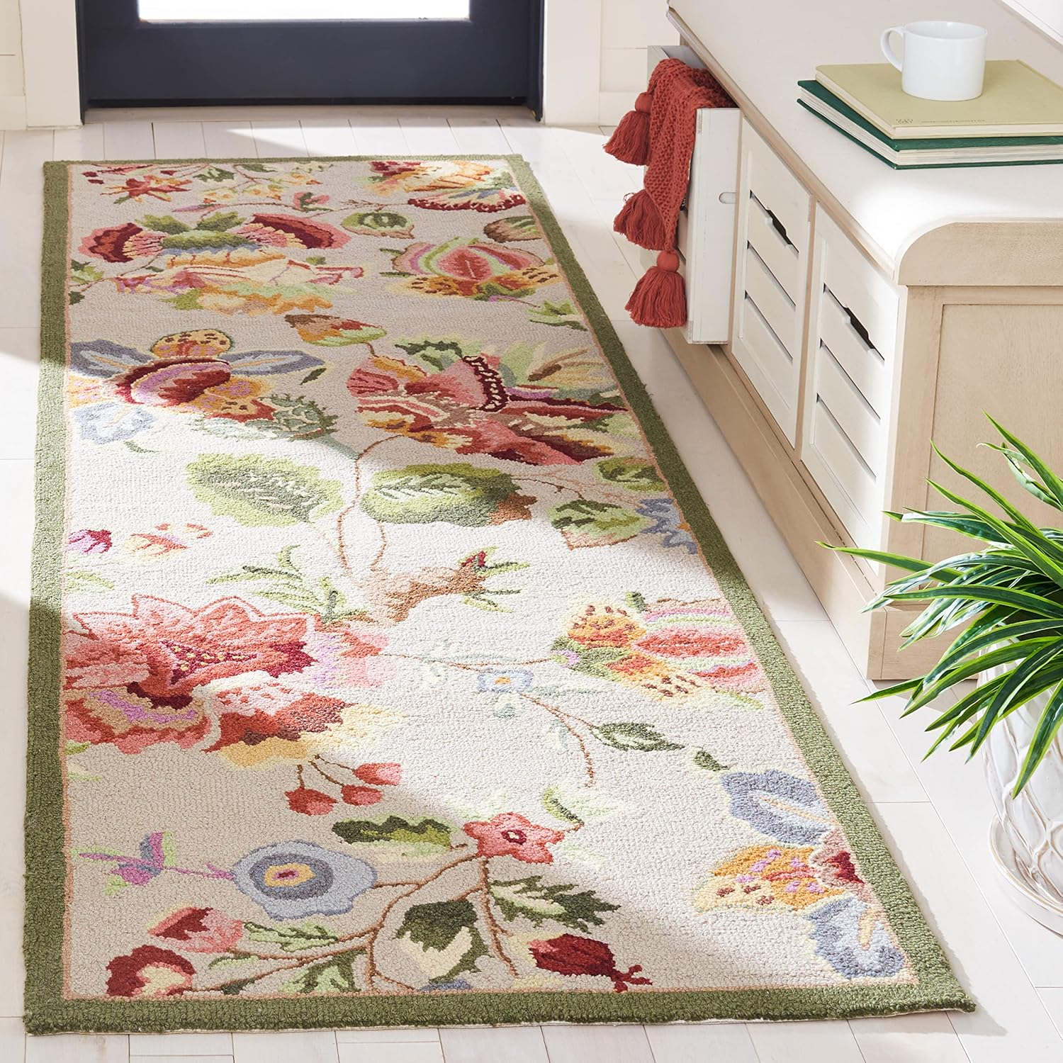 SAFAVIEH Chelsea Hayleigh Floral Wool Runner Rug, Sage, 2'6" x 10'