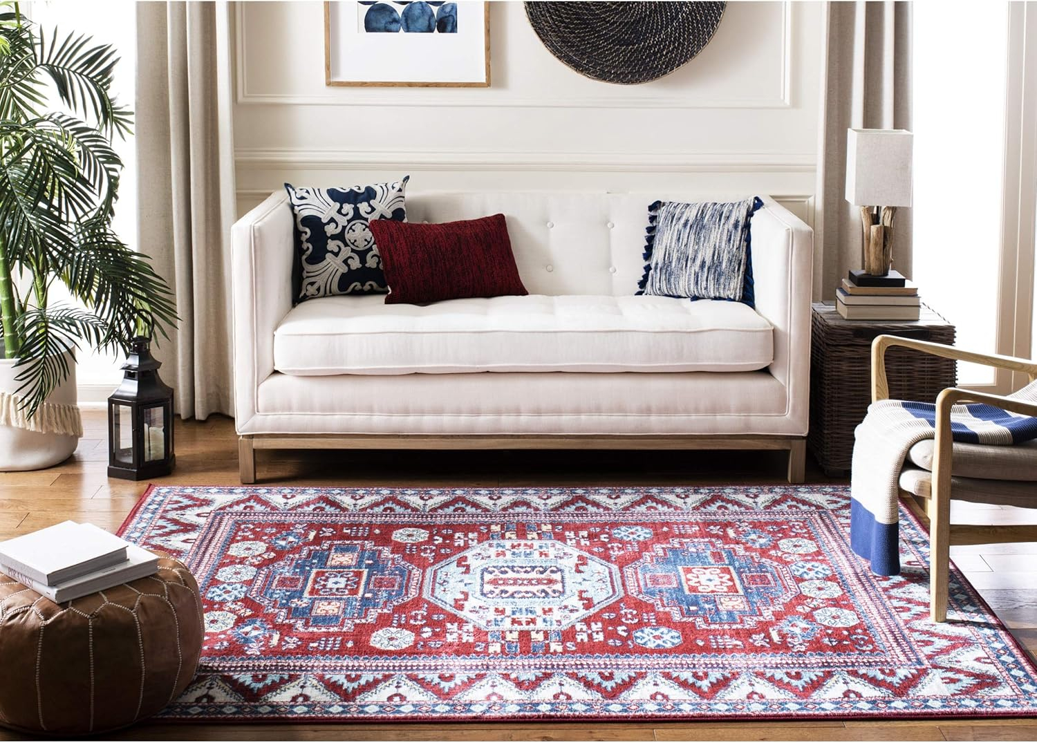 Red and Blue 8' x 10' Synthetic Traditional Area Rug