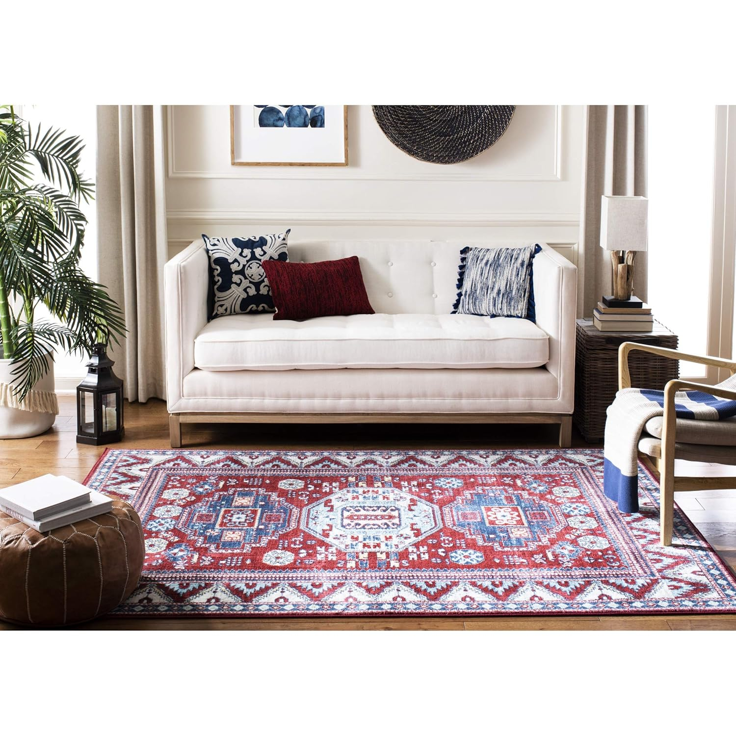Red and Blue 8' x 10' Synthetic Traditional Area Rug